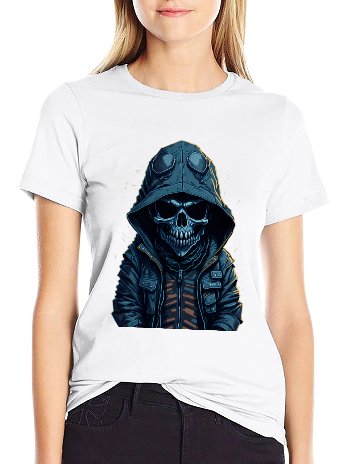 Hooded Skull Graphic T-Shirt - Edgy Streetwear