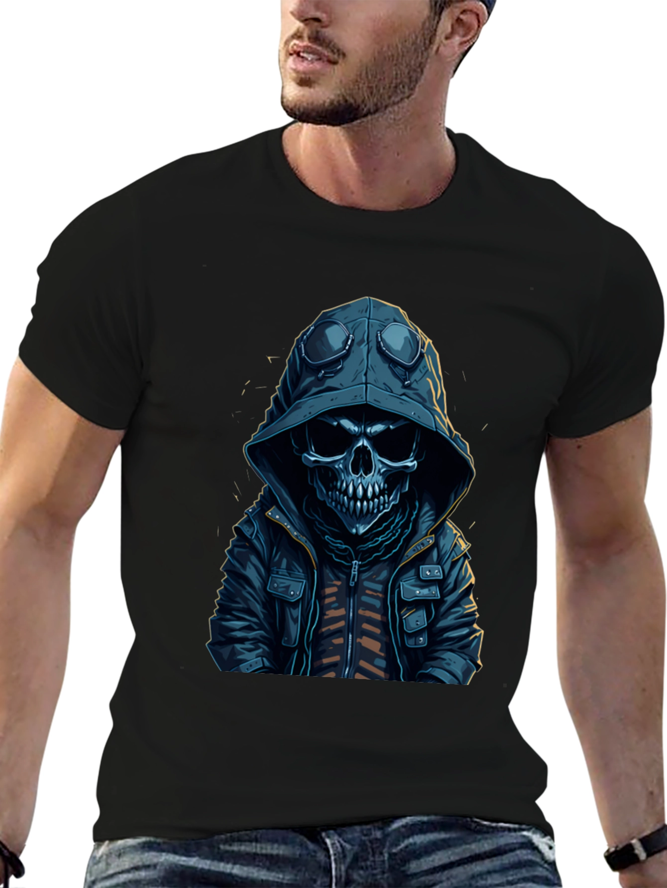 Hooded Skull Graphic T-Shirt - Edgy Streetwear