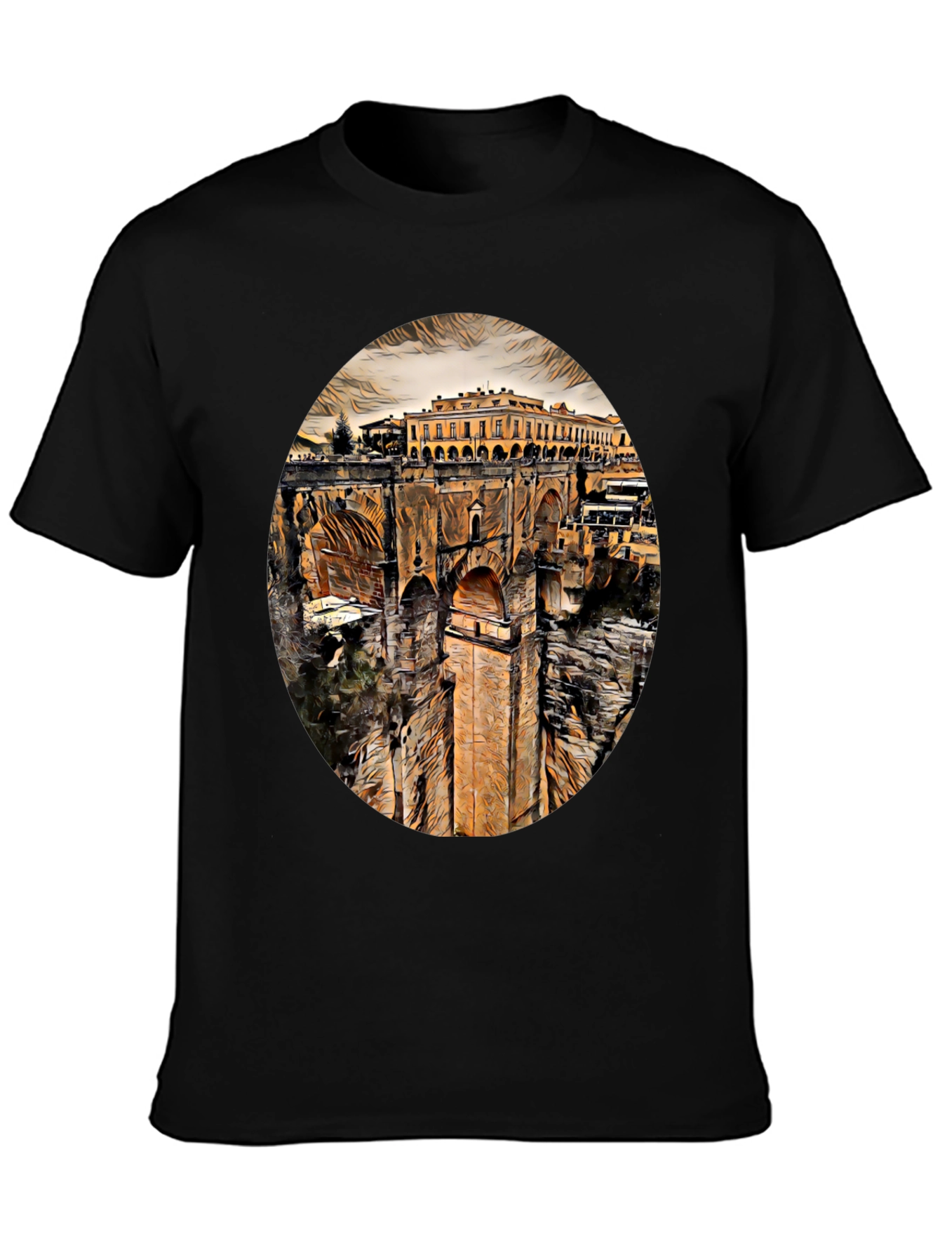 Ronda Spain Landmark Art Black T-Shirt