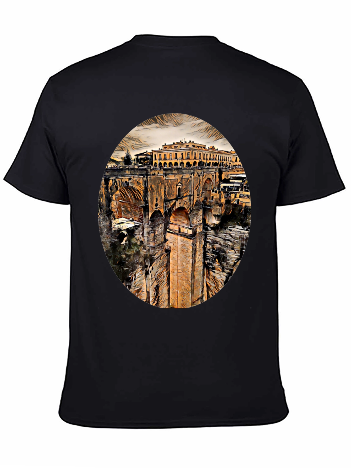 Ronda Spain Landmark Art Black T-Shirt