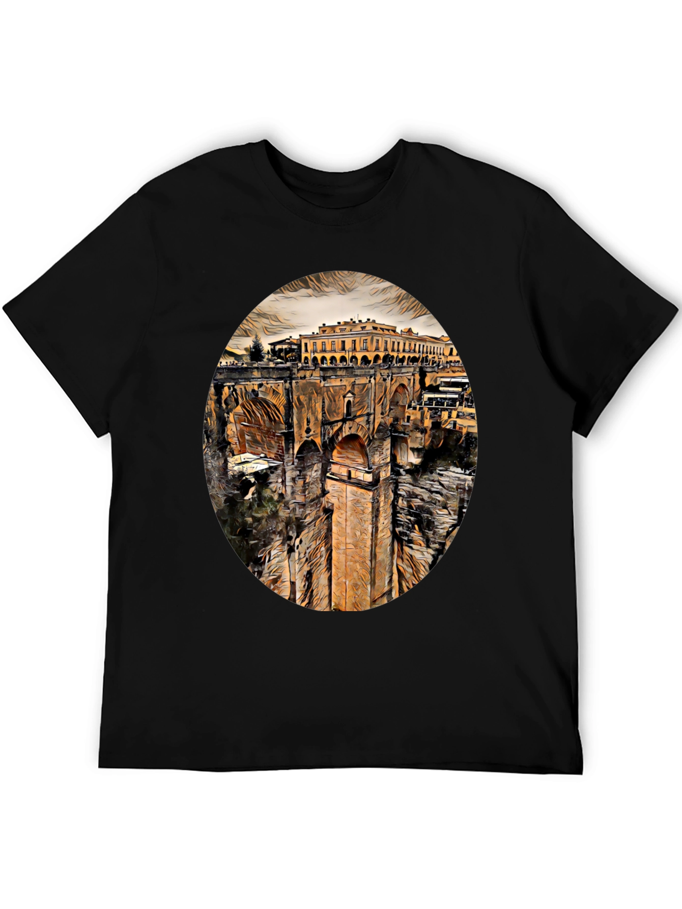 Ronda Spain Landmark Art Black T-Shirt