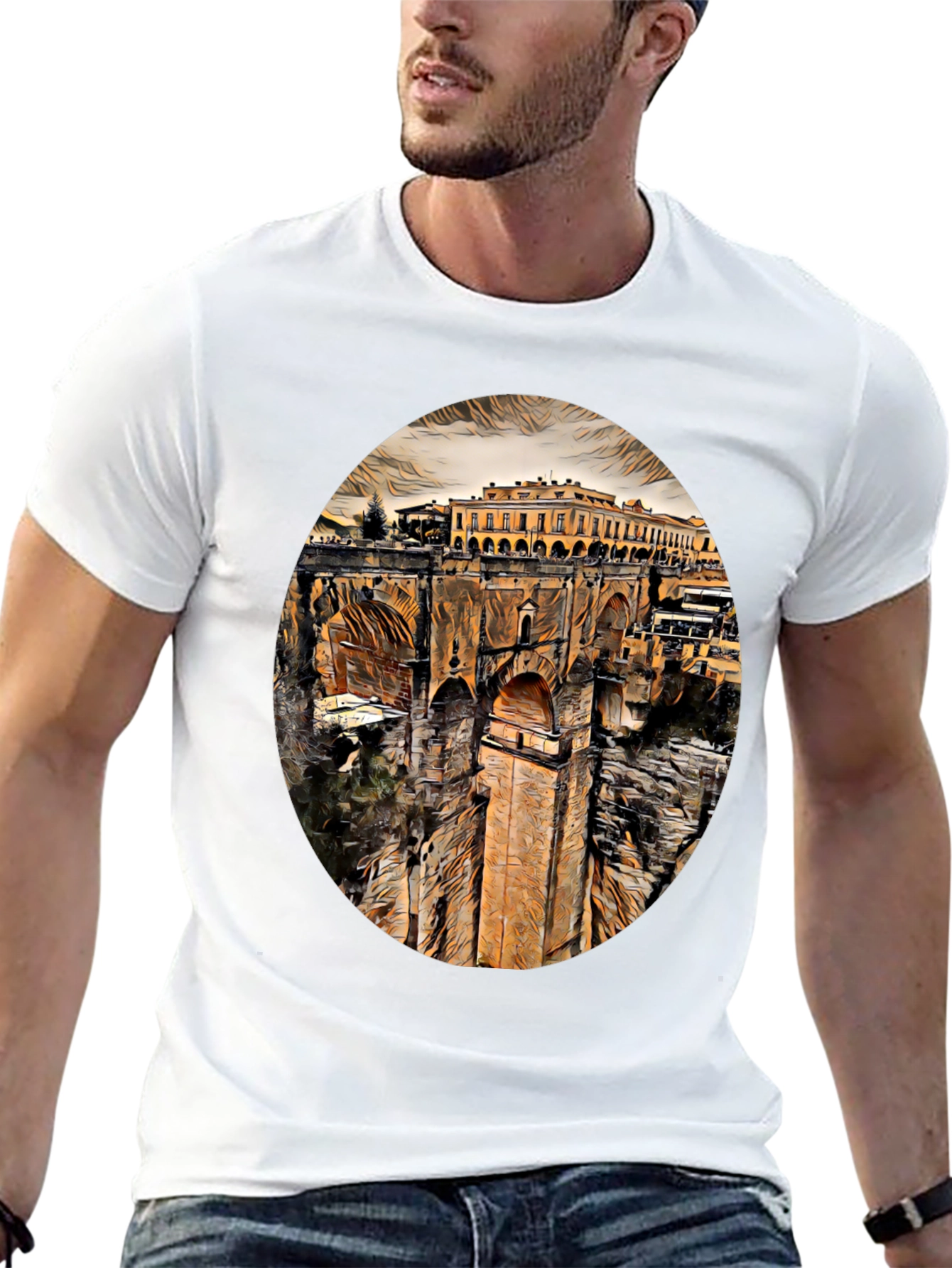 Ronda Spain Landmark Art Black T-Shirt
