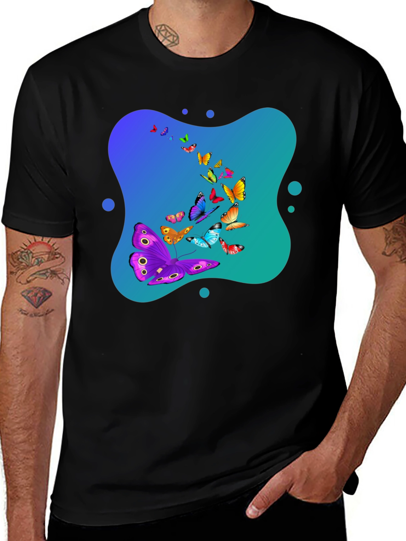 Butterfly Swarm Graphic Black T-Shirt