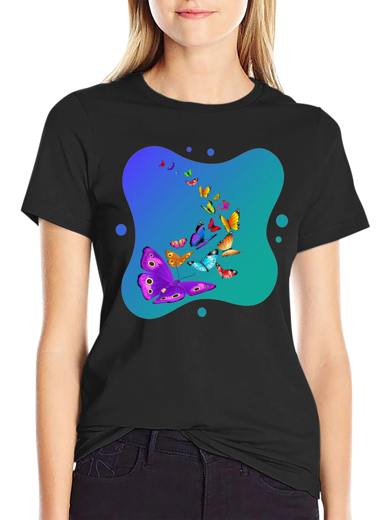 Butterfly Swarm Graphic Black T-Shirt