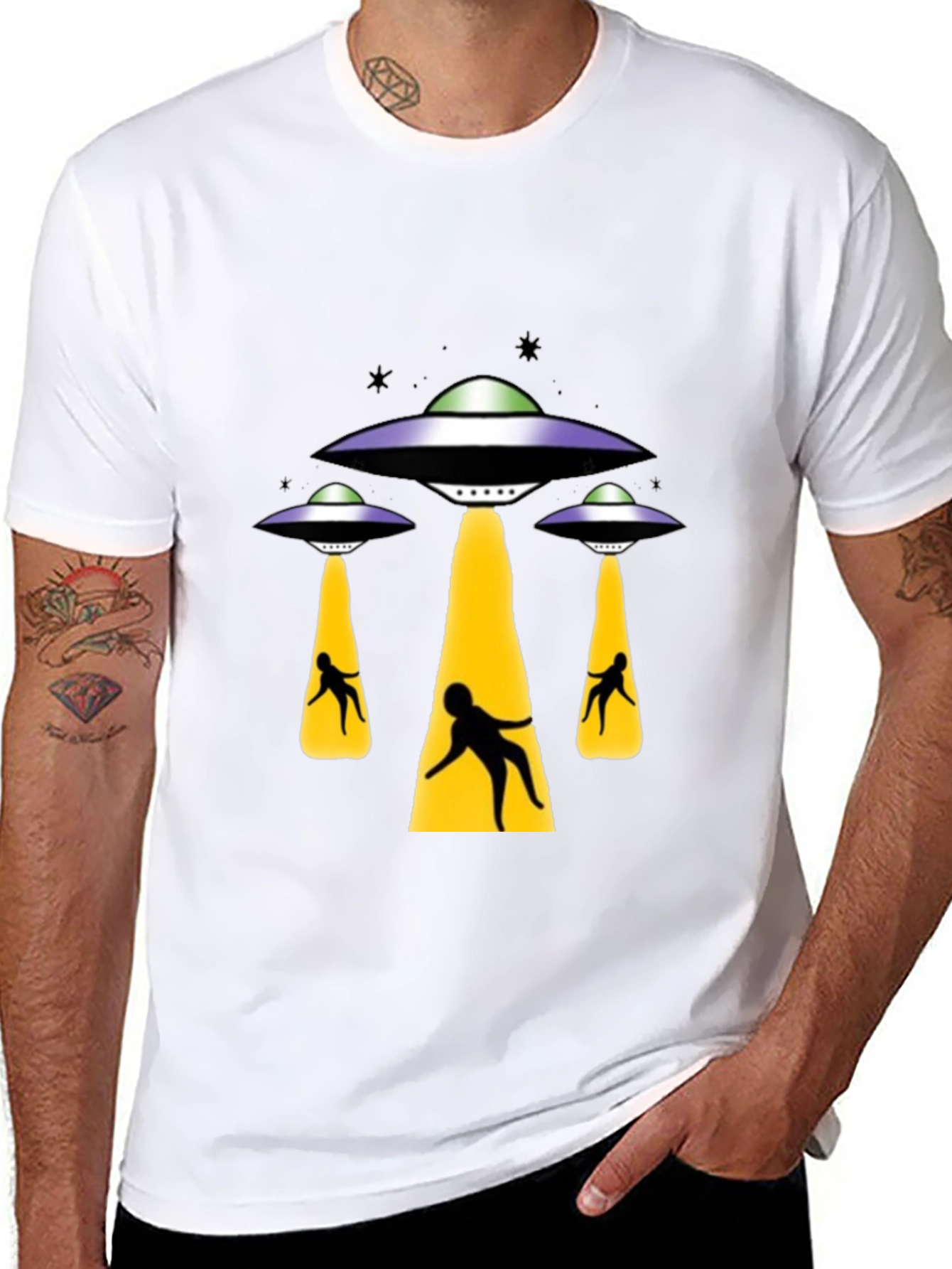 UFO Abduction Graphic T-Shirt - Black Cotton Tee