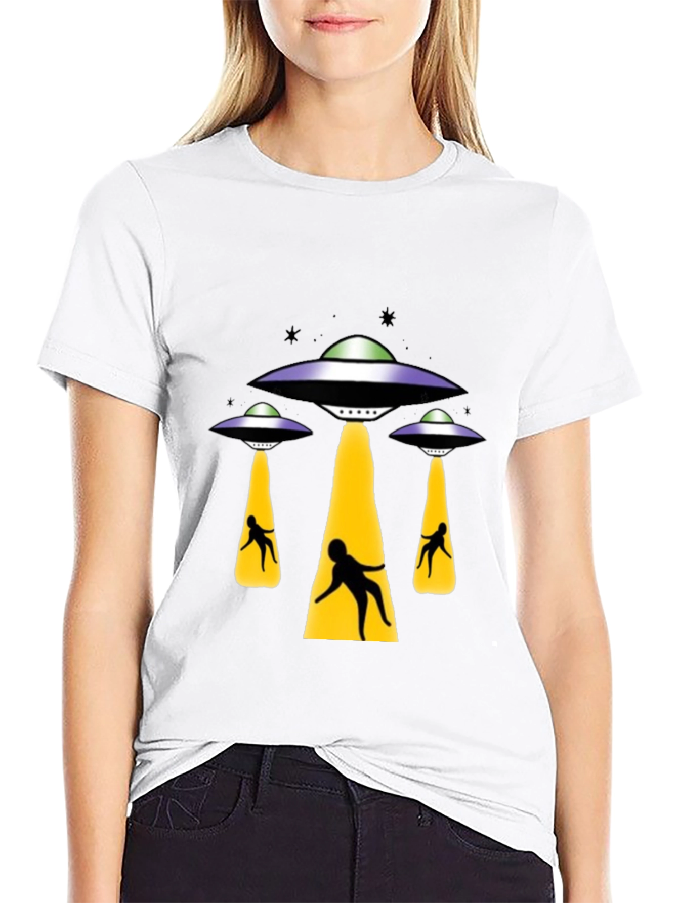 UFO Abduction Graphic T-Shirt - Black Cotton Tee