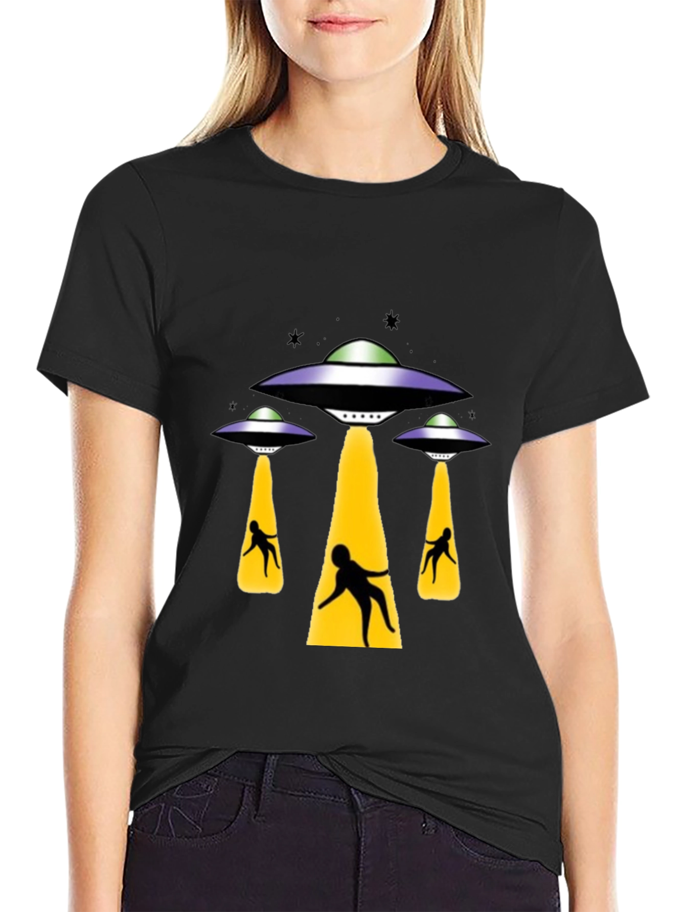 UFO Abduction Graphic T-Shirt - Black Cotton Tee