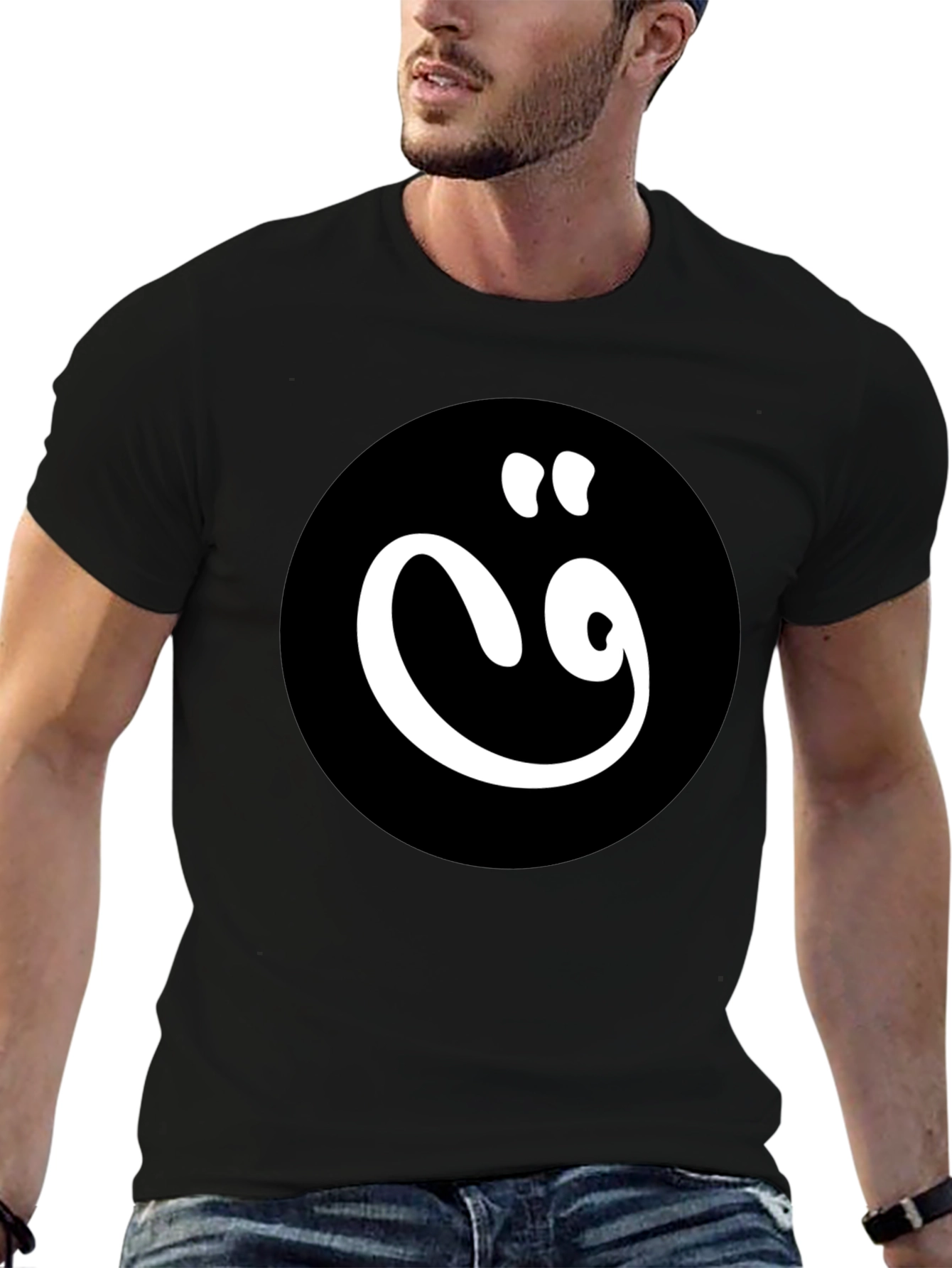 Black T-Shirt with White Arabic Letter Design