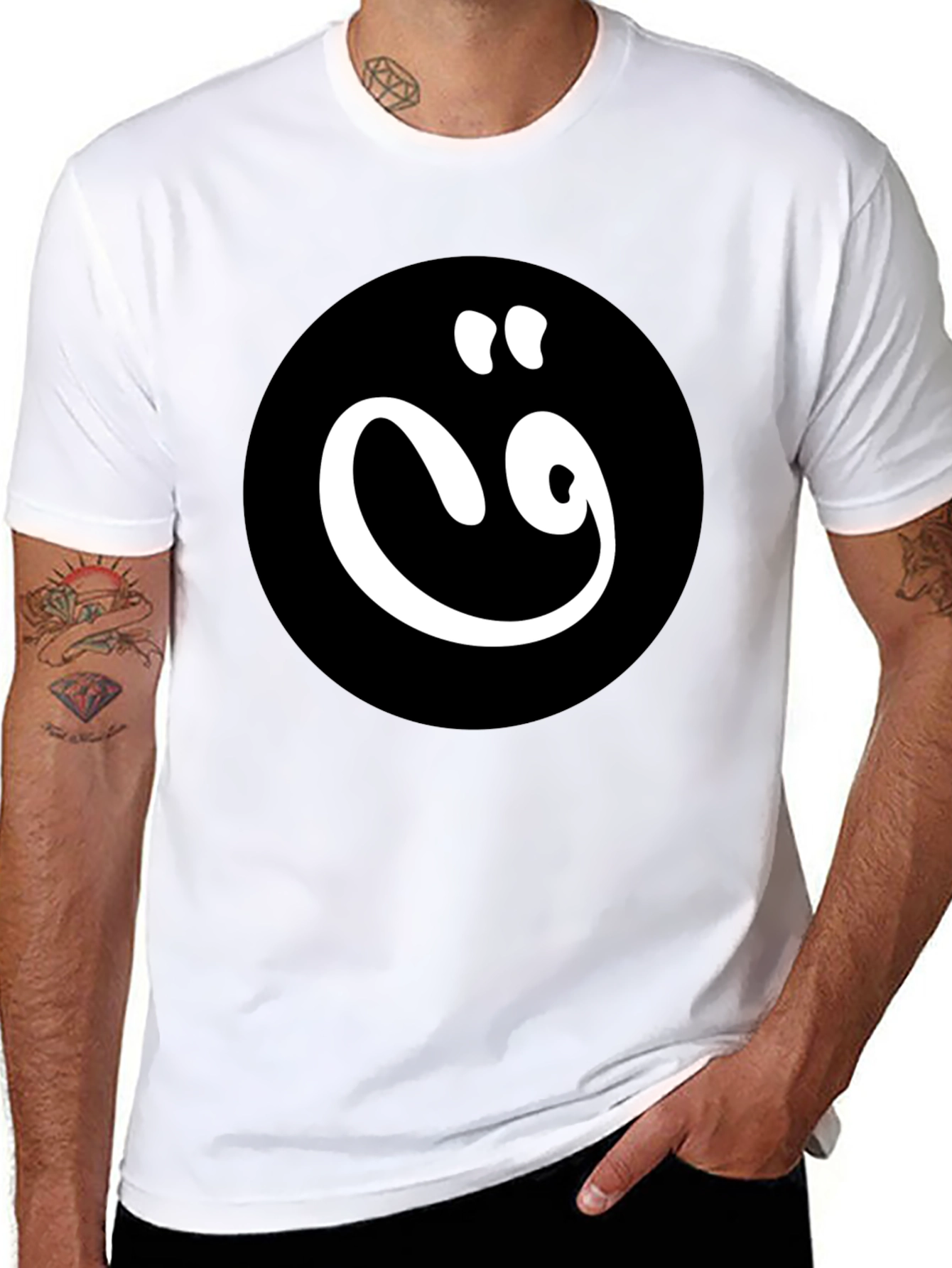 Black T-Shirt with White Arabic Letter Design