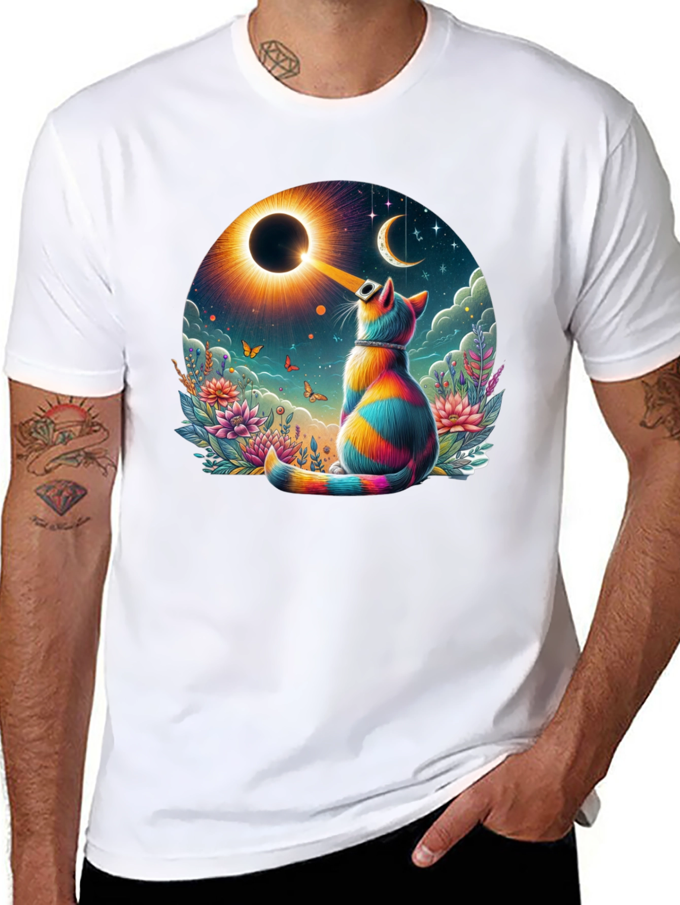 Eclipse Cat Graphic Tee - Unique Art Shirt