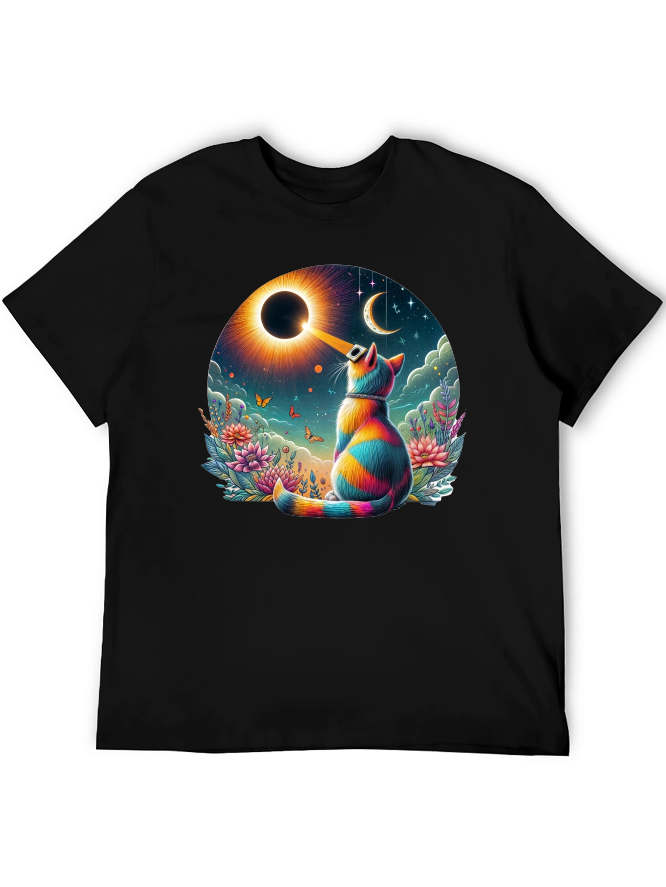Eclipse Cat Graphic Tee - Unique Art Shirt