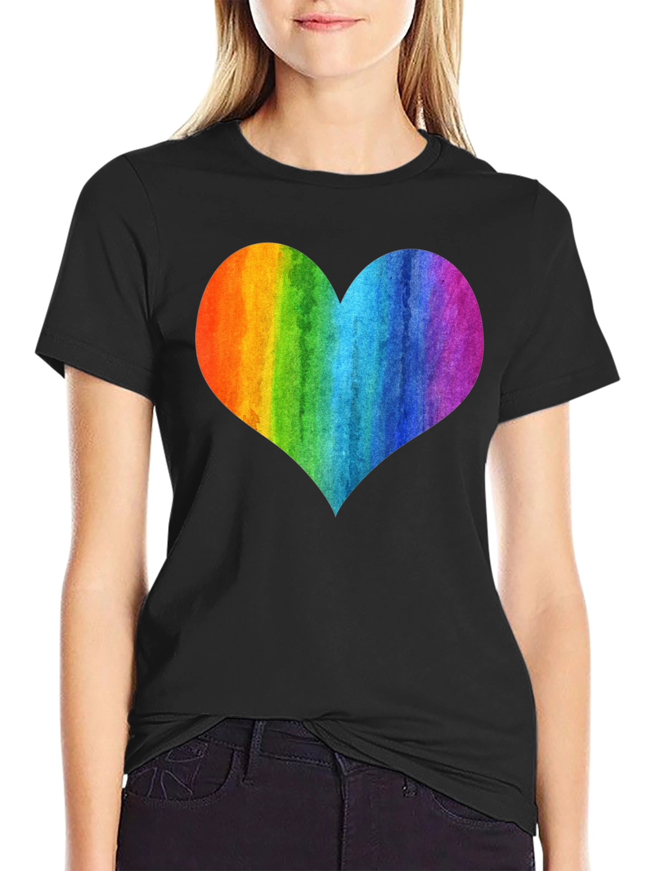 Rainbow Heart Graphic Black T-Shirt