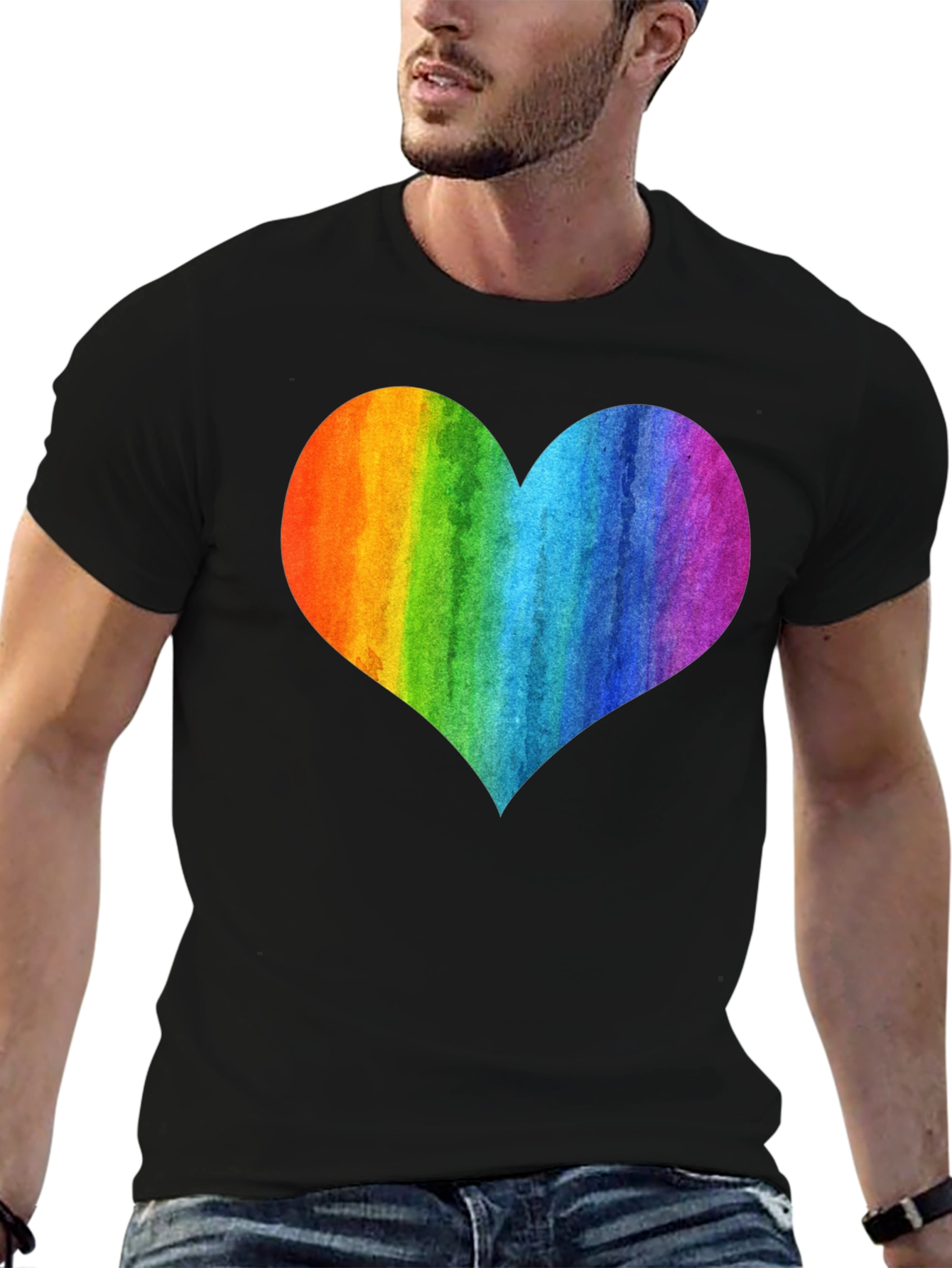 Rainbow Heart Graphic Black T-Shirt