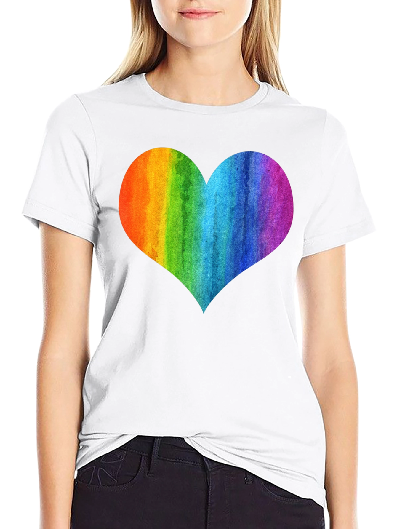 Rainbow Heart Graphic Black T-Shirt