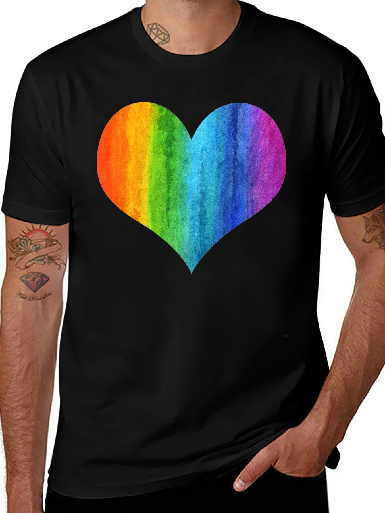 Rainbow Heart Graphic Black T-Shirt