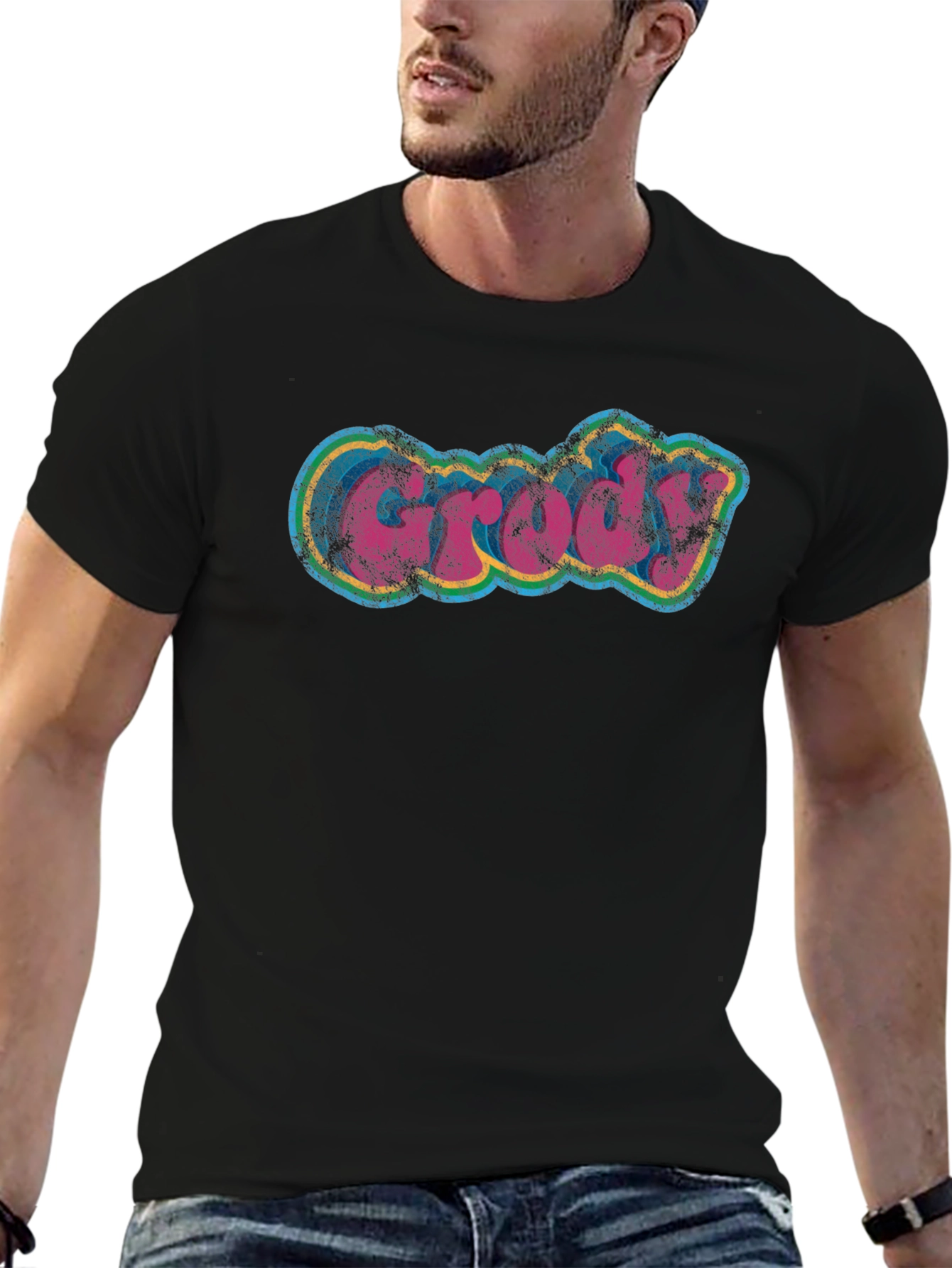 Groovy Retro Style Black T-Shirt