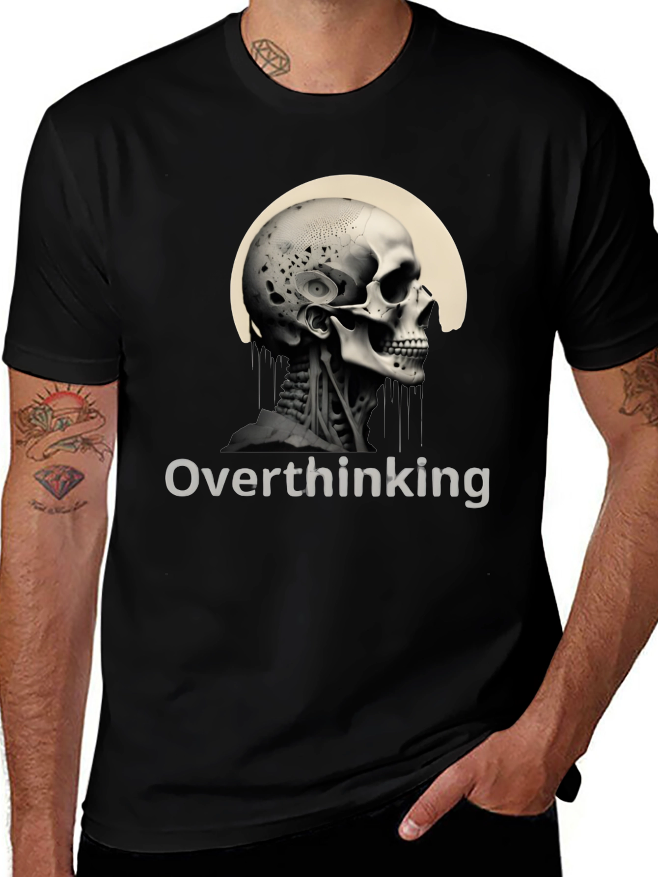 Overthinking Skull Graphic Tee - Mens Black T-Shirt