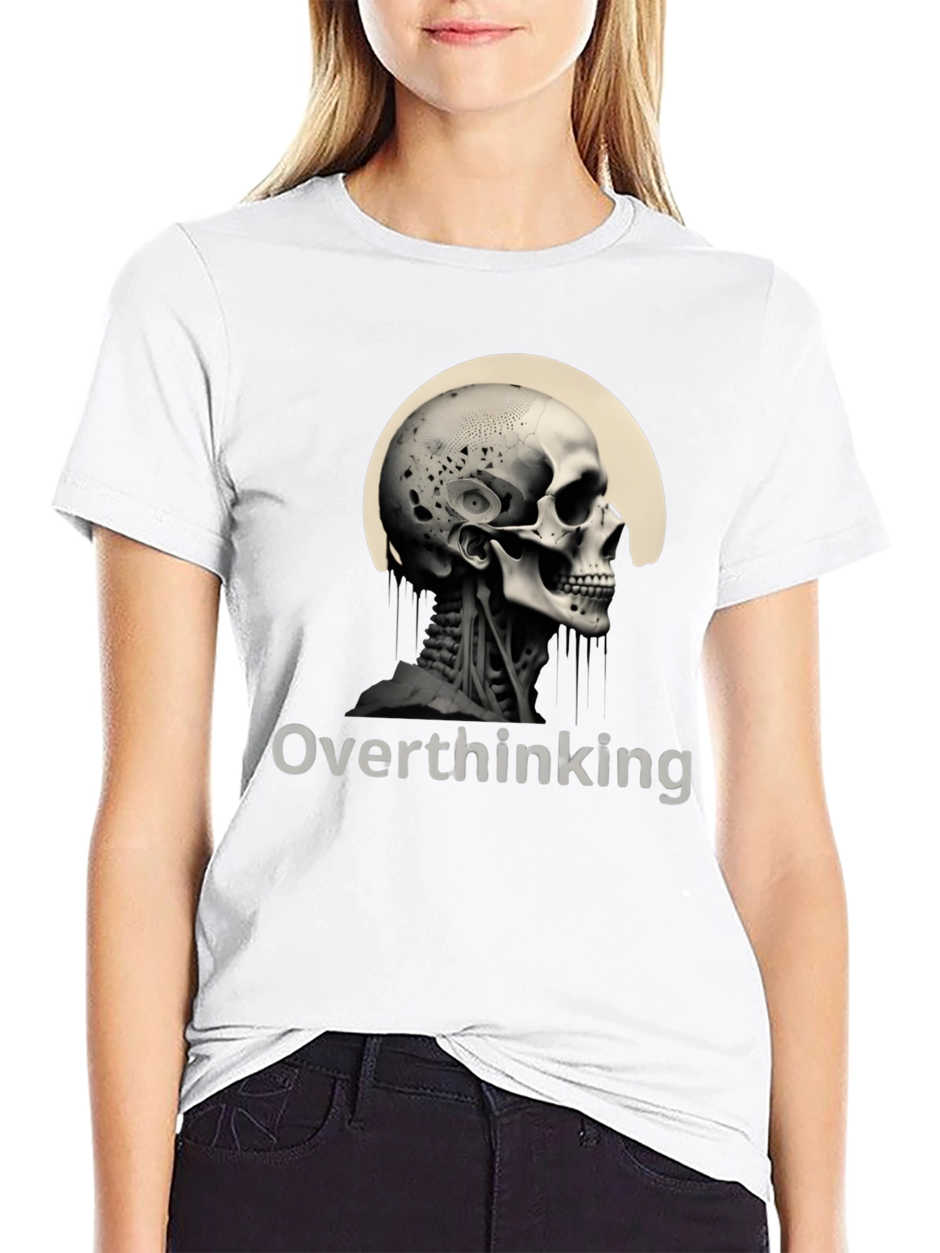 Overthinking Skull Graphic Tee - Mens Black T-Shirt