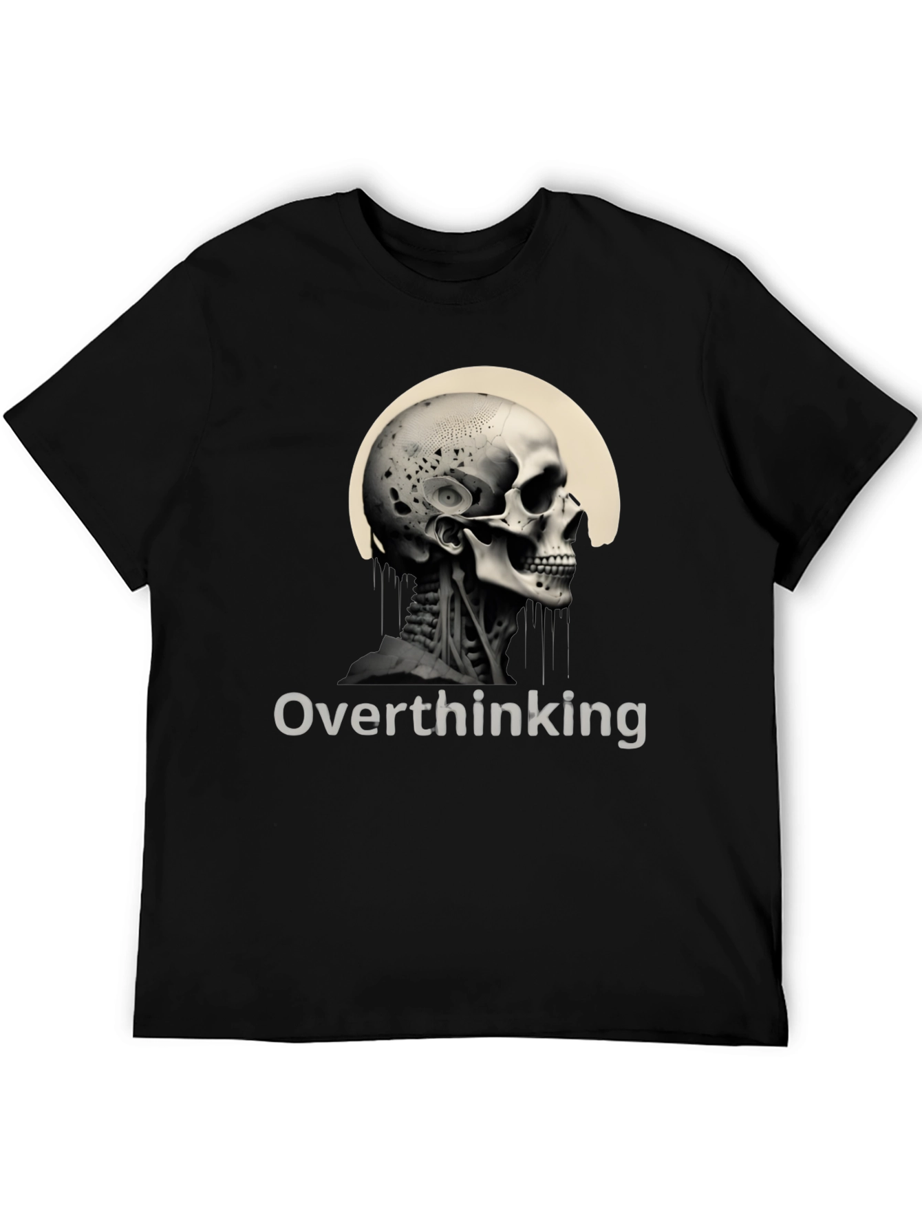 Overthinking Skull Graphic Tee - Mens Black T-Shirt