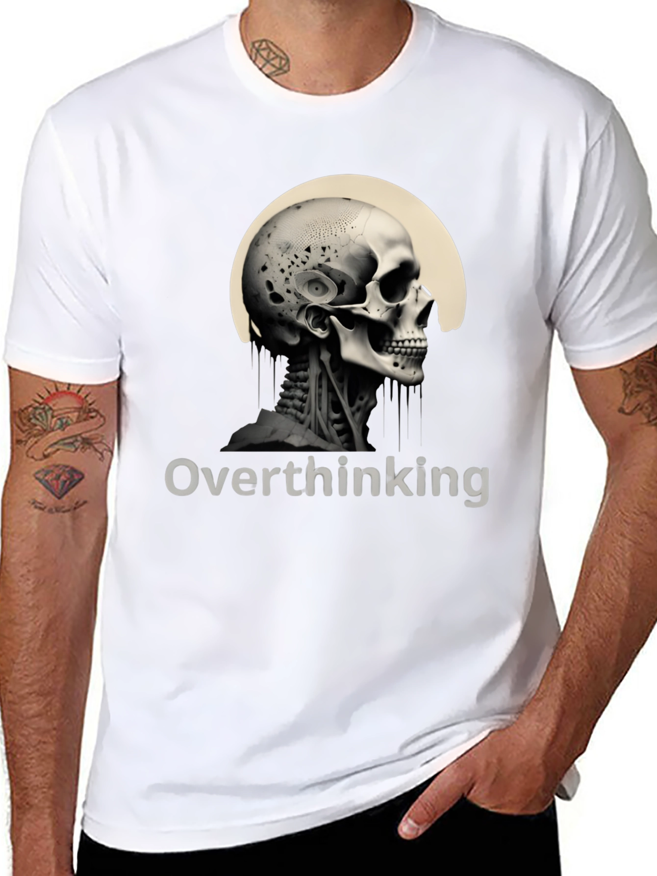 Overthinking Skull Graphic Tee - Mens Black T-Shirt