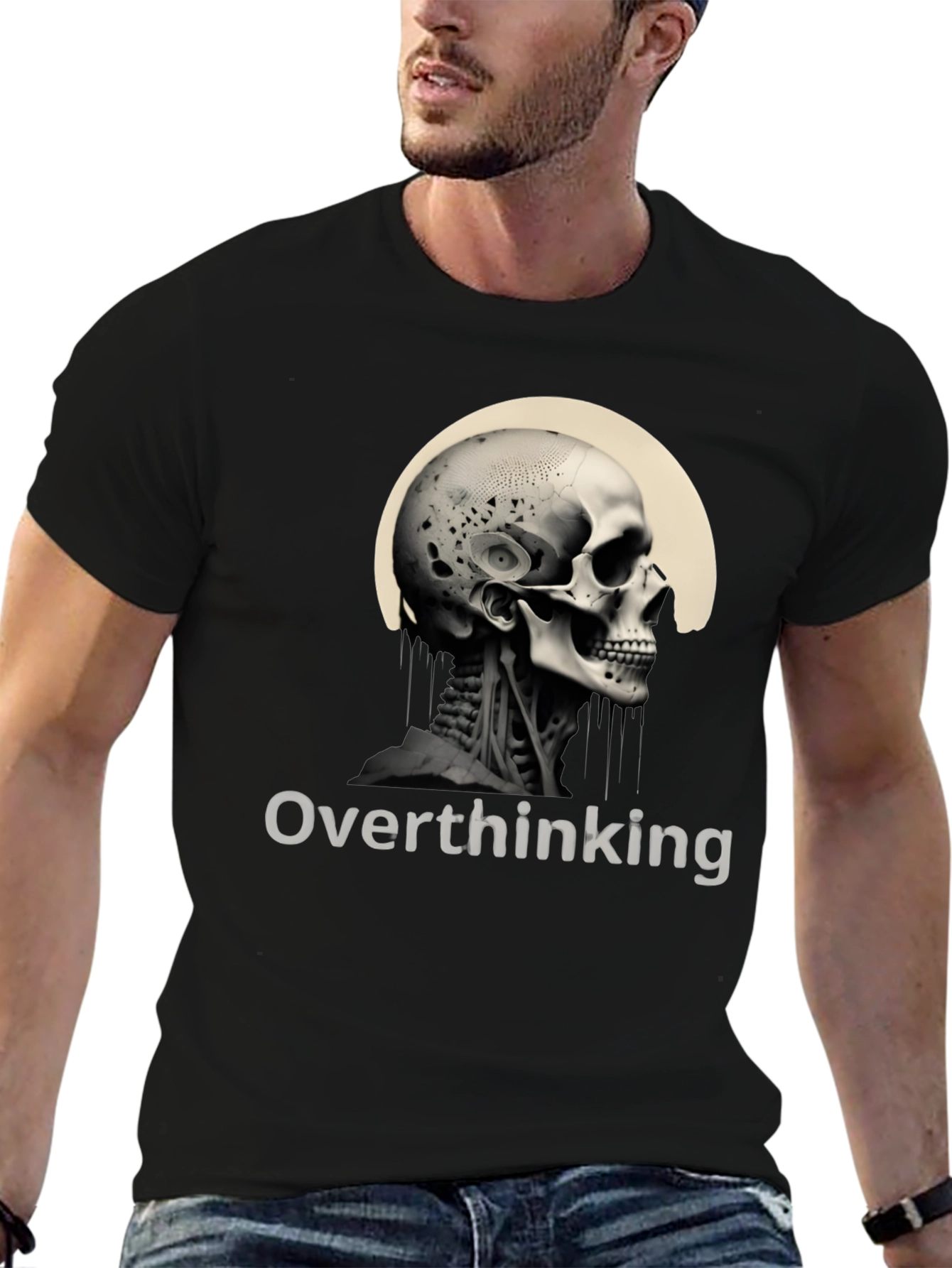 Overthinking Skull Graphic Tee - Mens Black T-Shirt