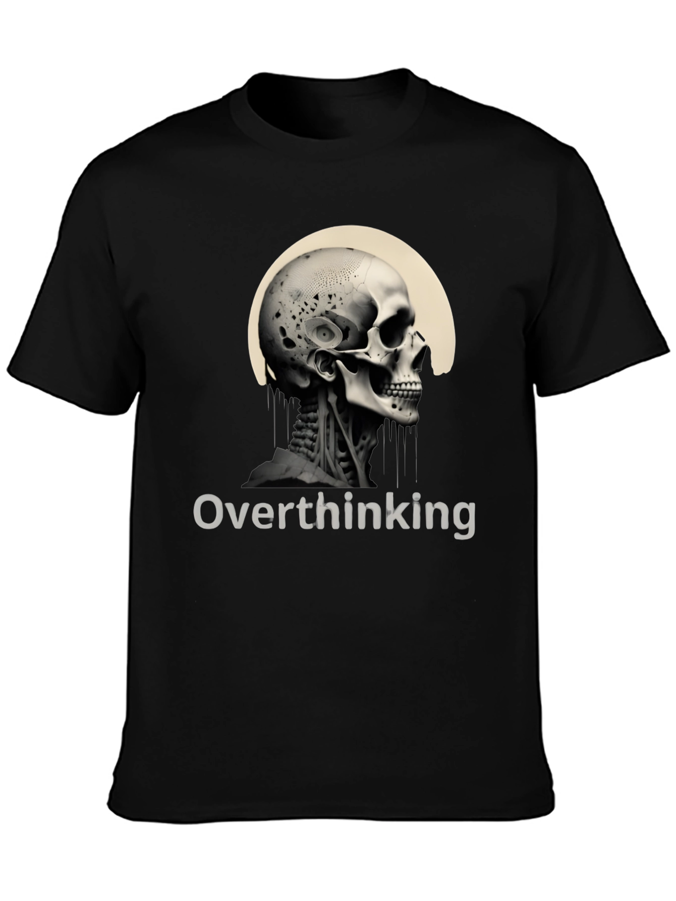 Overthinking Skull Graphic Tee - Mens Black T-Shirt