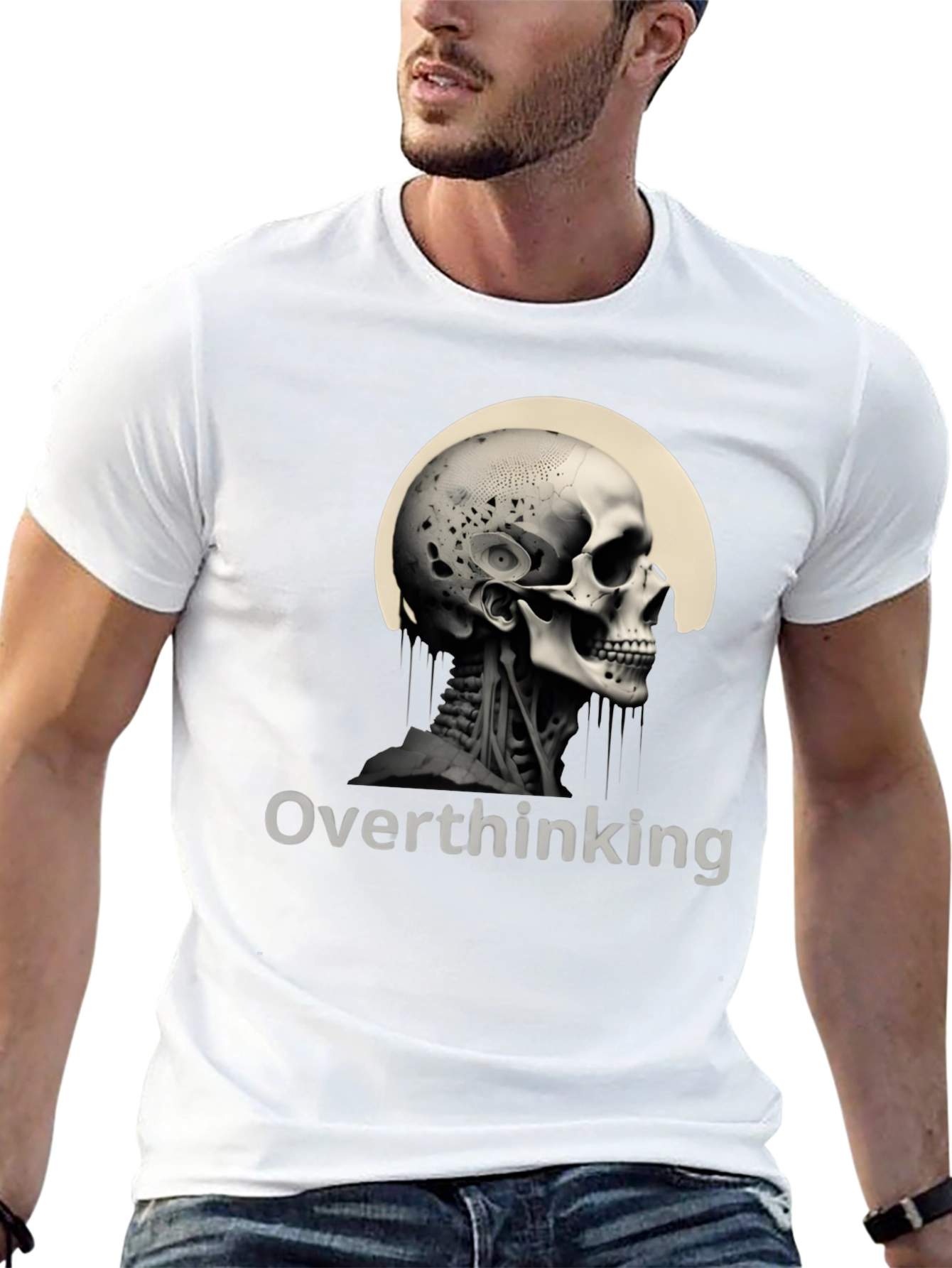 Overthinking Skull Graphic Tee - Mens Black T-Shirt