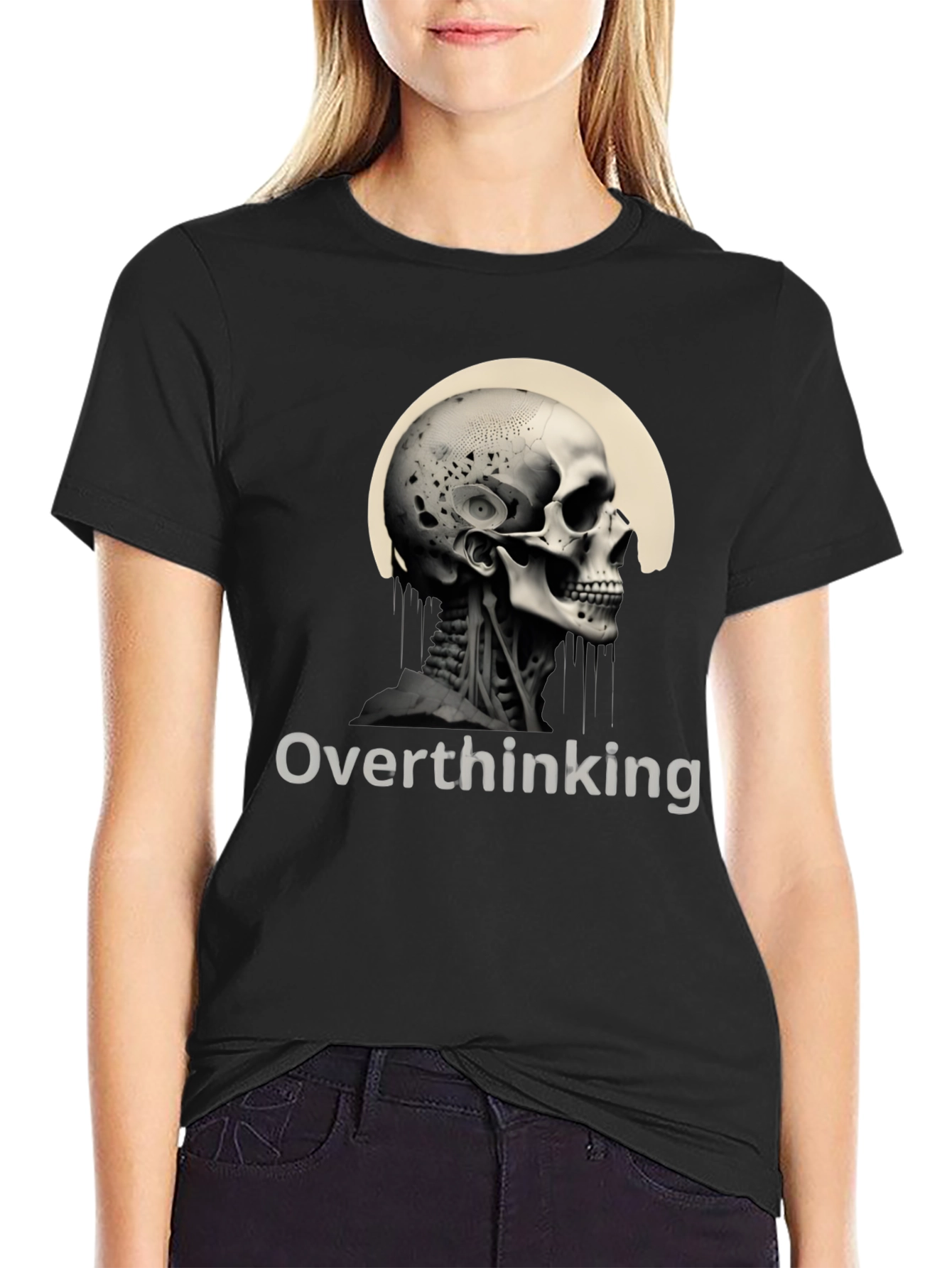 Overthinking Skull Graphic Tee - Mens Black T-Shirt