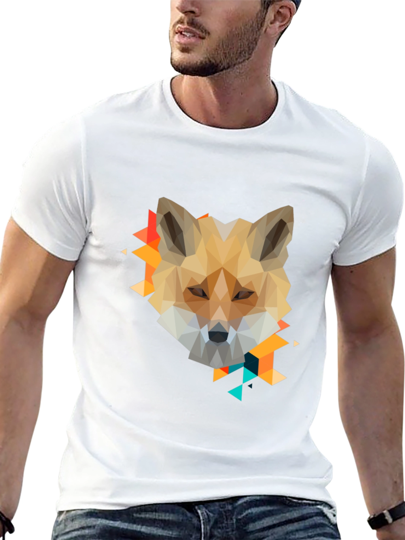 Geometric Fox Graphic Print Black T-Shirt