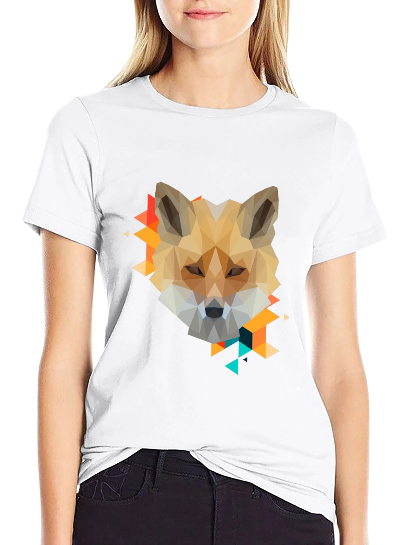 Geometric Fox Graphic Print Black T-Shirt