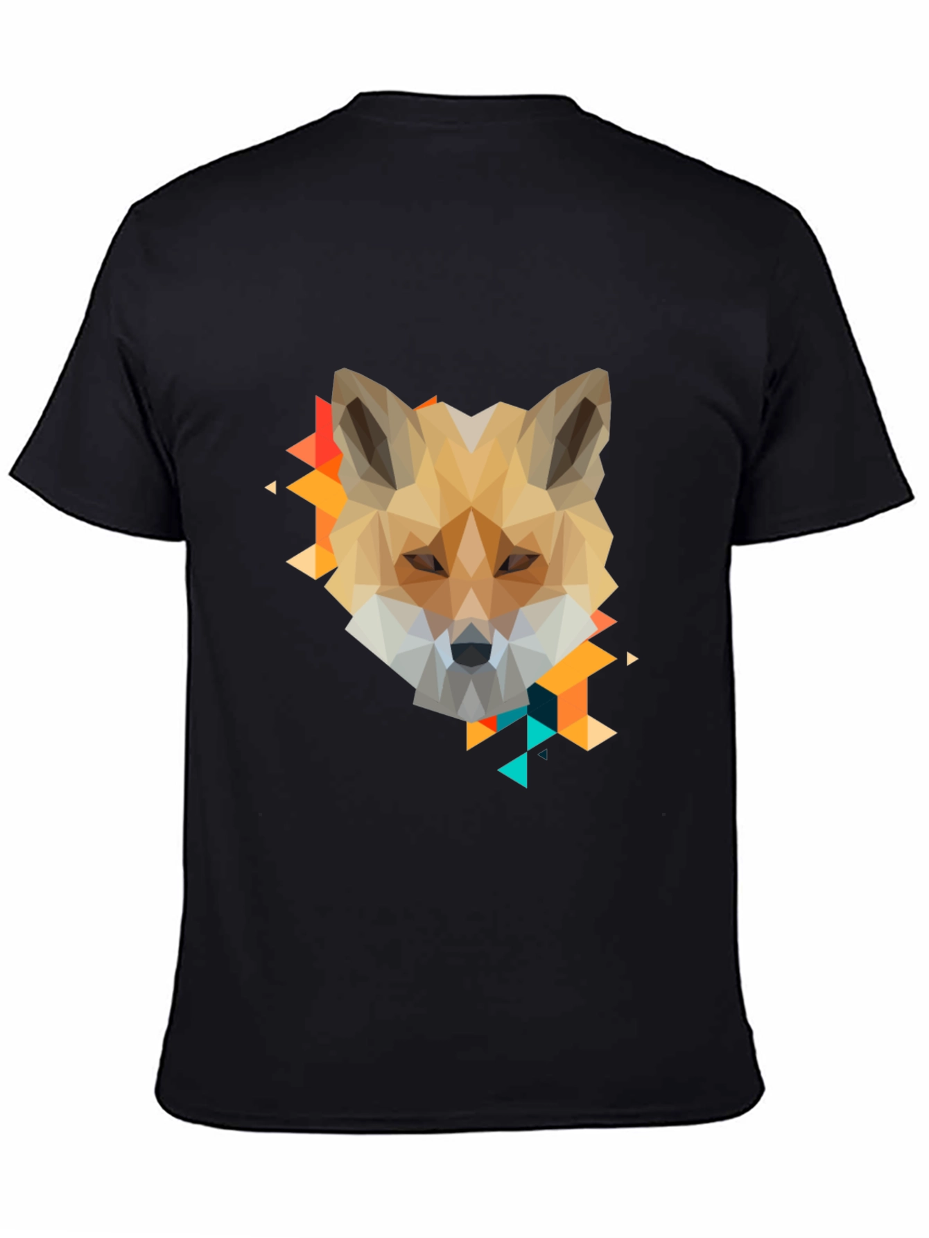 Geometric Fox Graphic Print Black T-Shirt