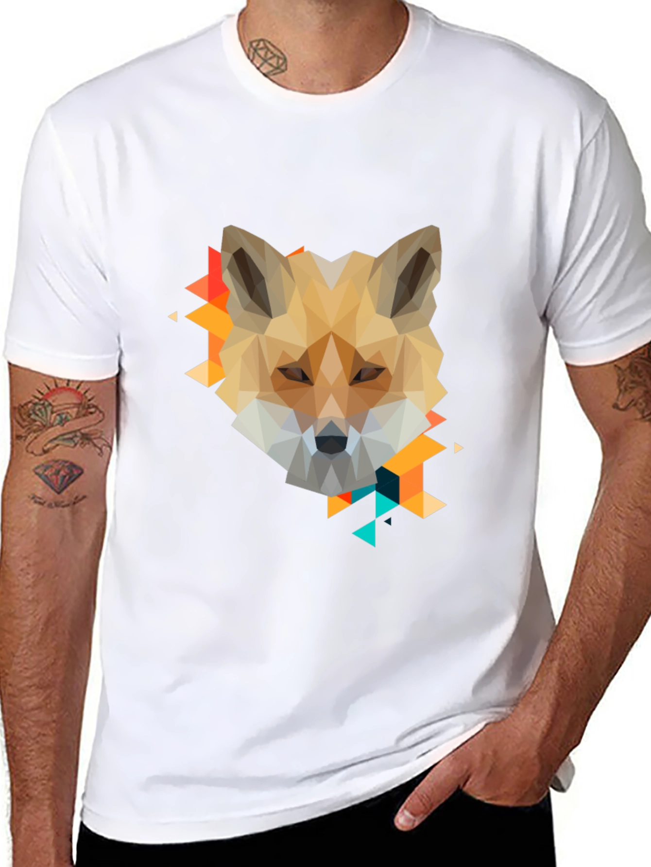 Geometric Fox Graphic Print Black T-Shirt