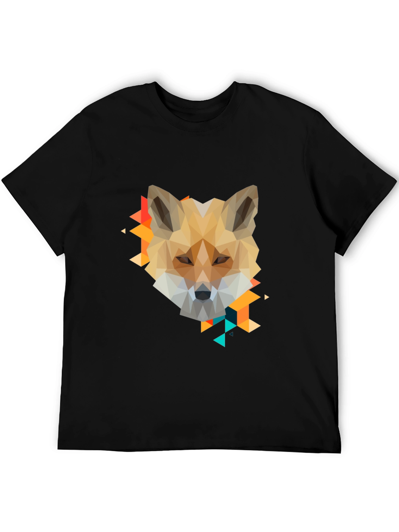 Geometric Fox Graphic Print Black T-Shirt