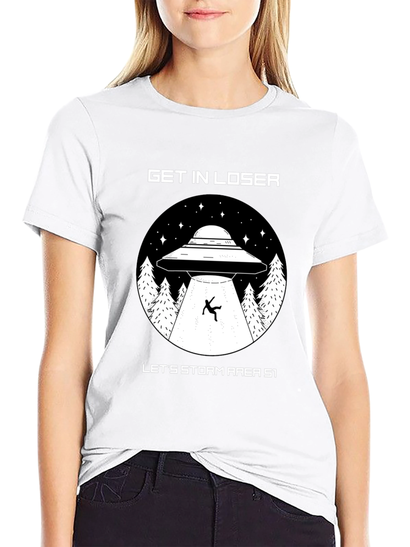 Get In Loser Area 51 UFO Graphic T-Shirt