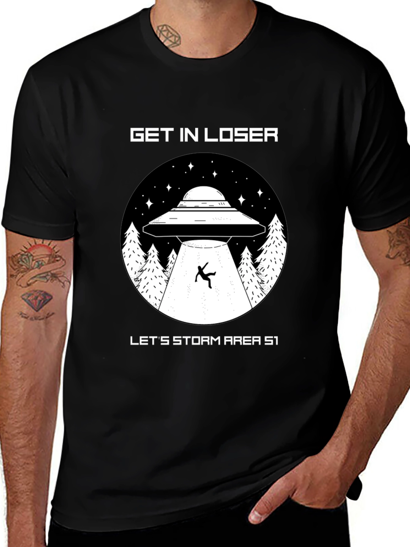 Get In Loser Area 51 UFO Graphic T-Shirt