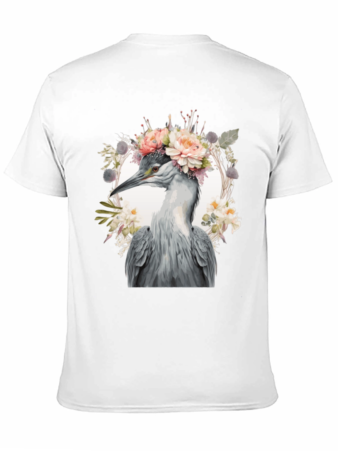 Floral Heron Graphic Tee - Unique Nature Design