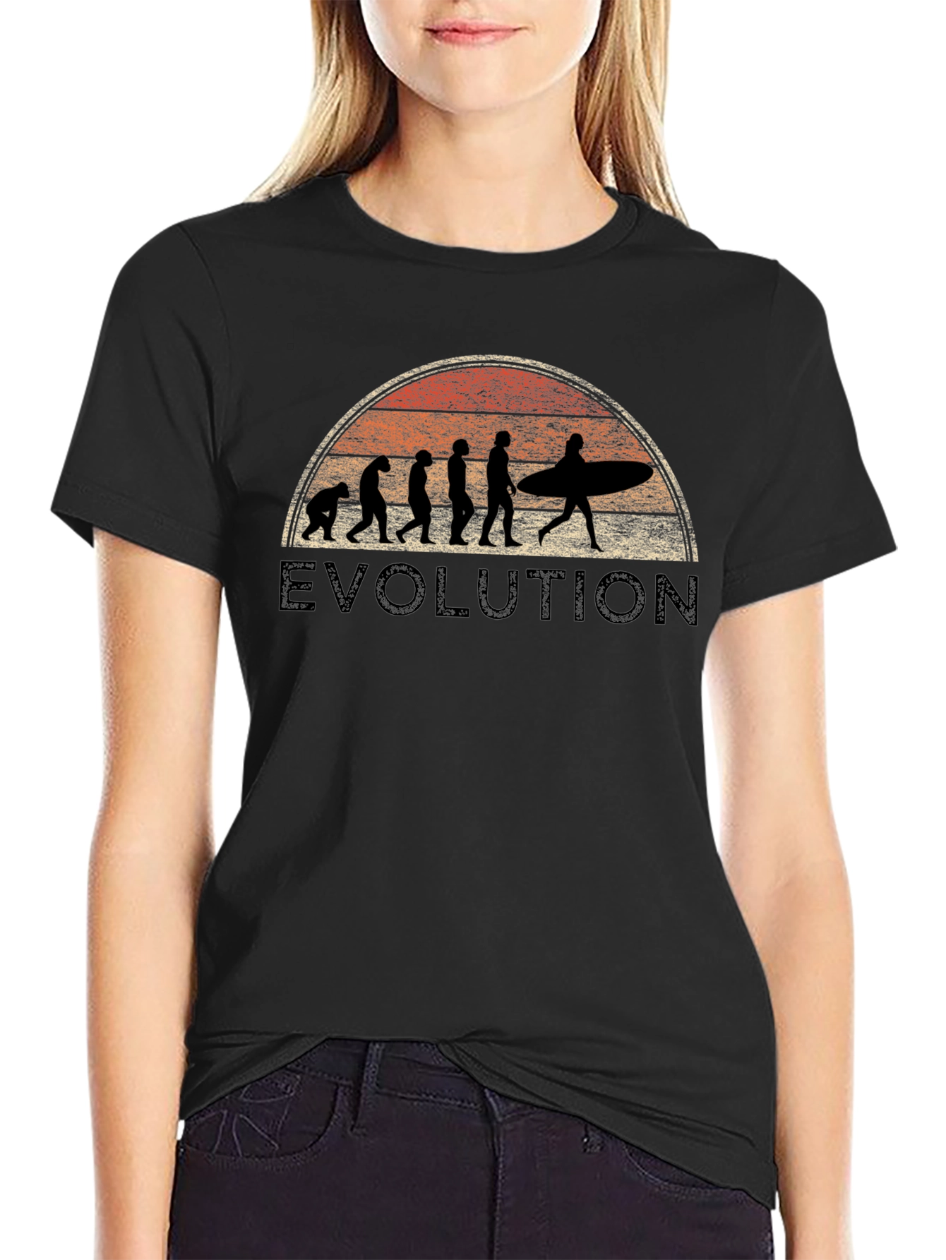 Evolution Surfer T-Shirt - Retro Sunset Graphic Tee