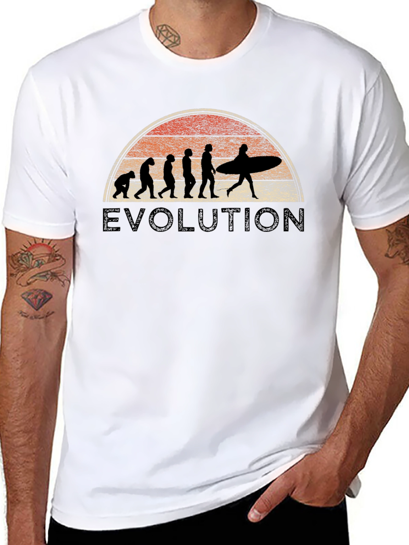 Evolution Surfer T-Shirt - Retro Sunset Graphic Tee