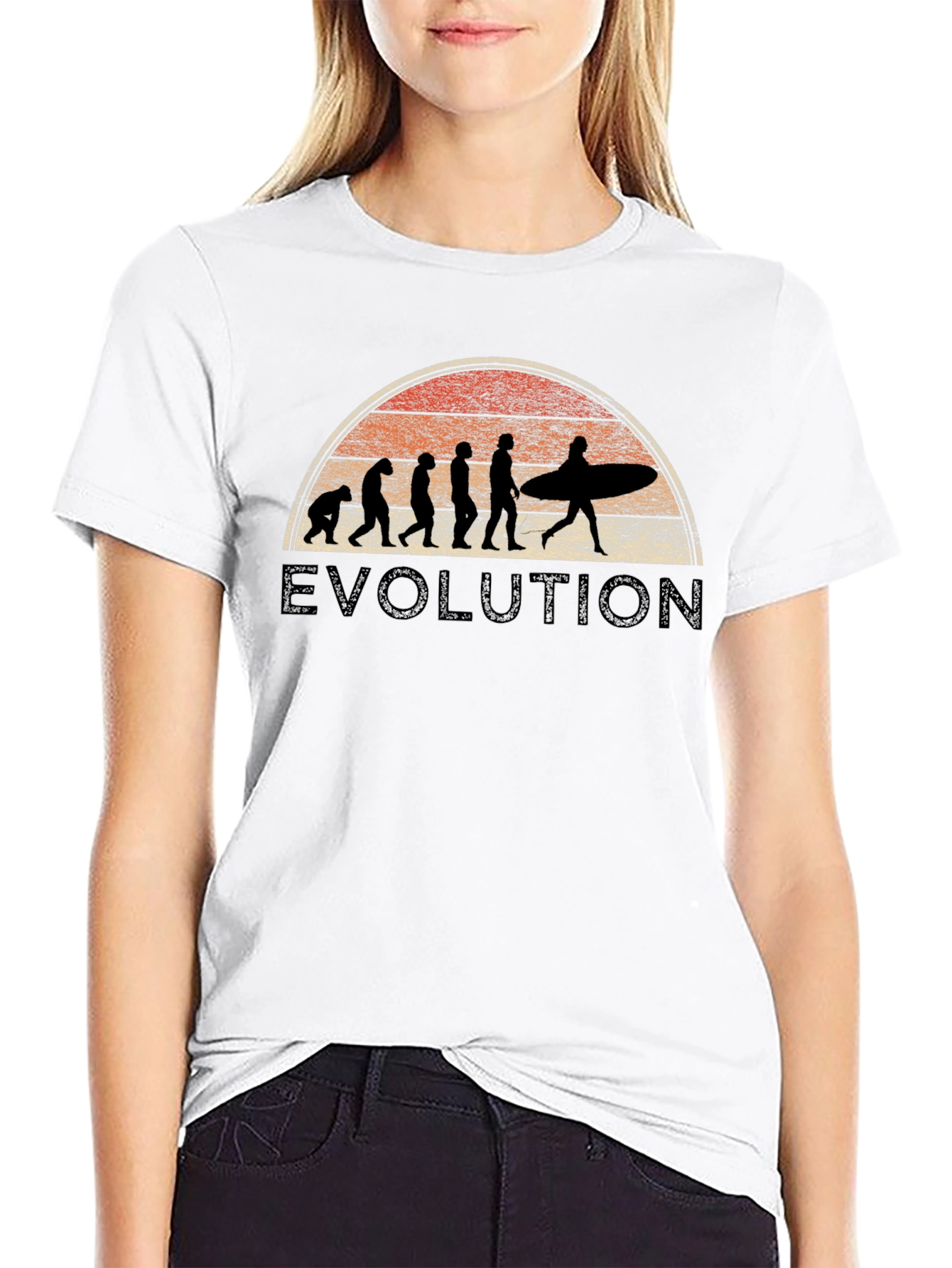 Evolution Surfer T-Shirt - Retro Sunset Graphic Tee