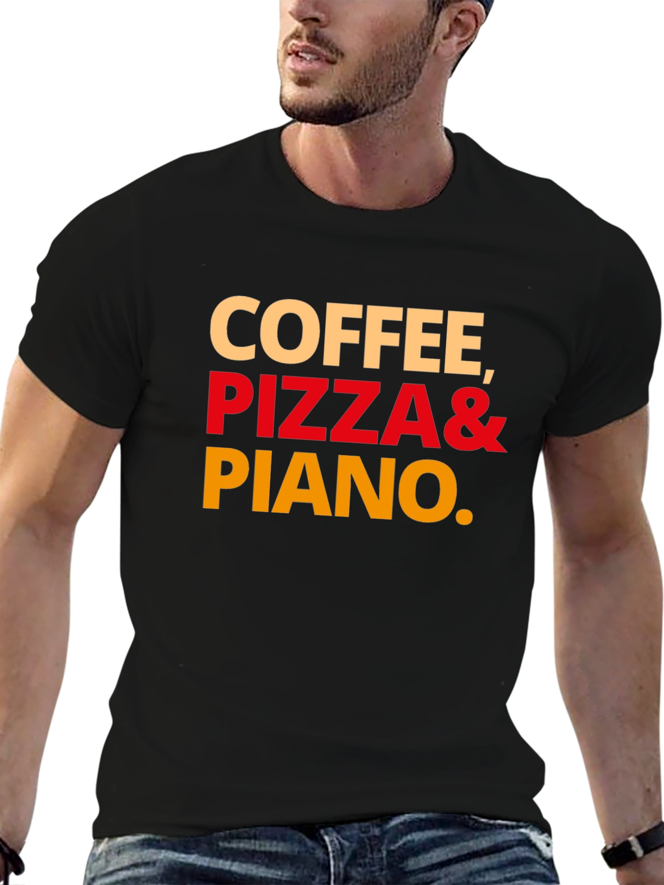Coffee Pizza and Piano Graphic T-Shirt