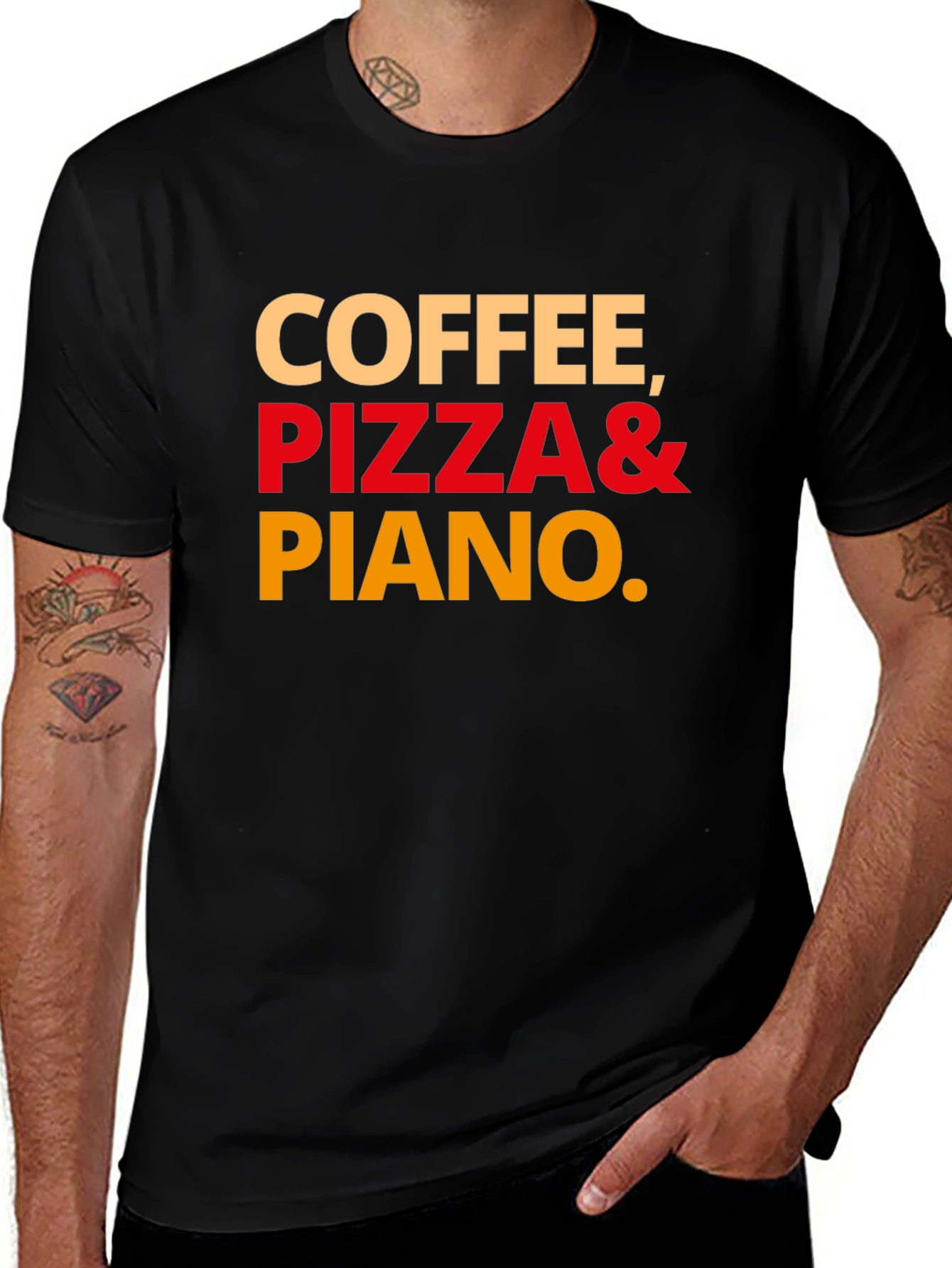 Coffee Pizza and Piano Graphic T-Shirt