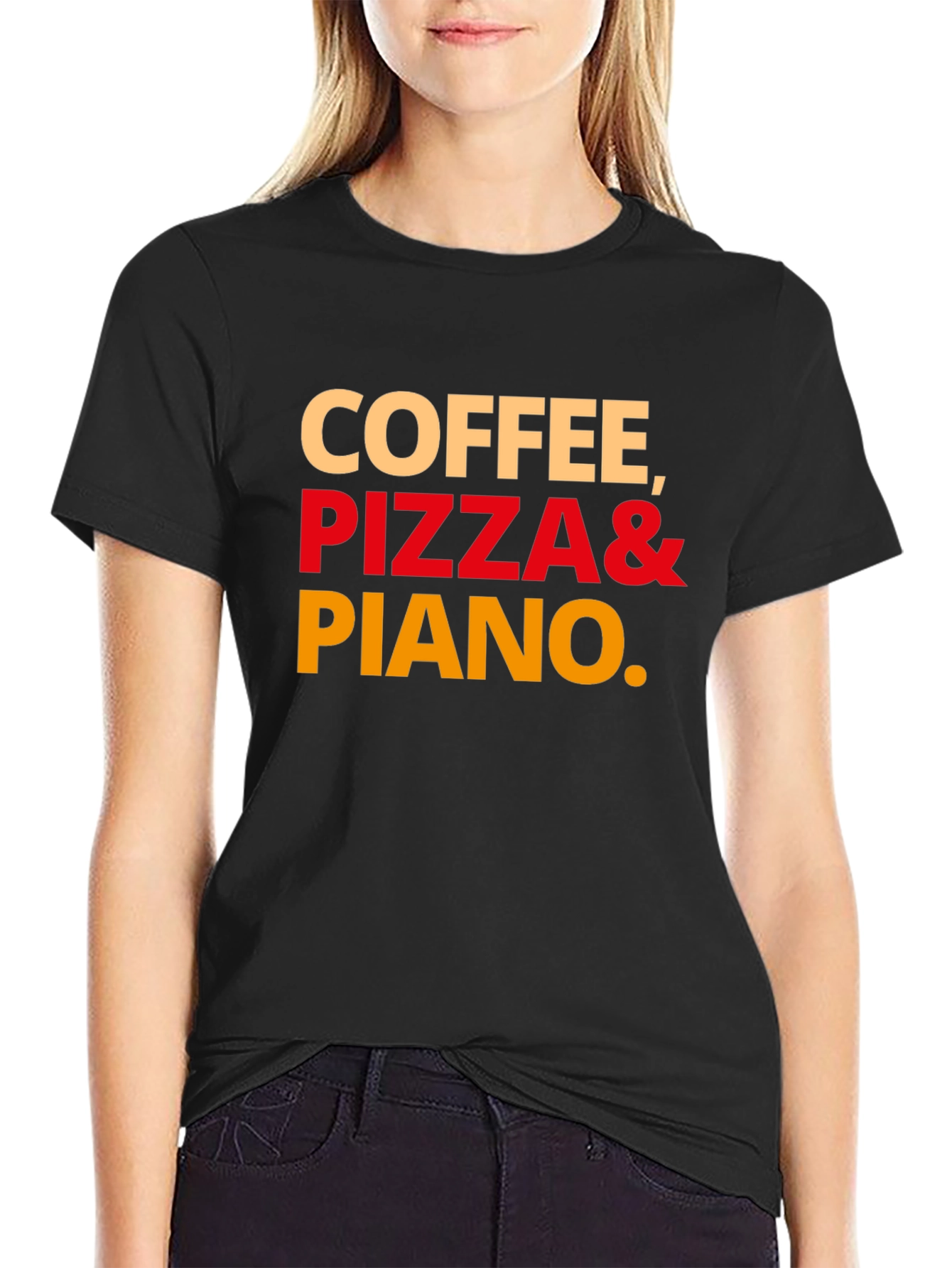 Coffee Pizza and Piano Graphic T-Shirt