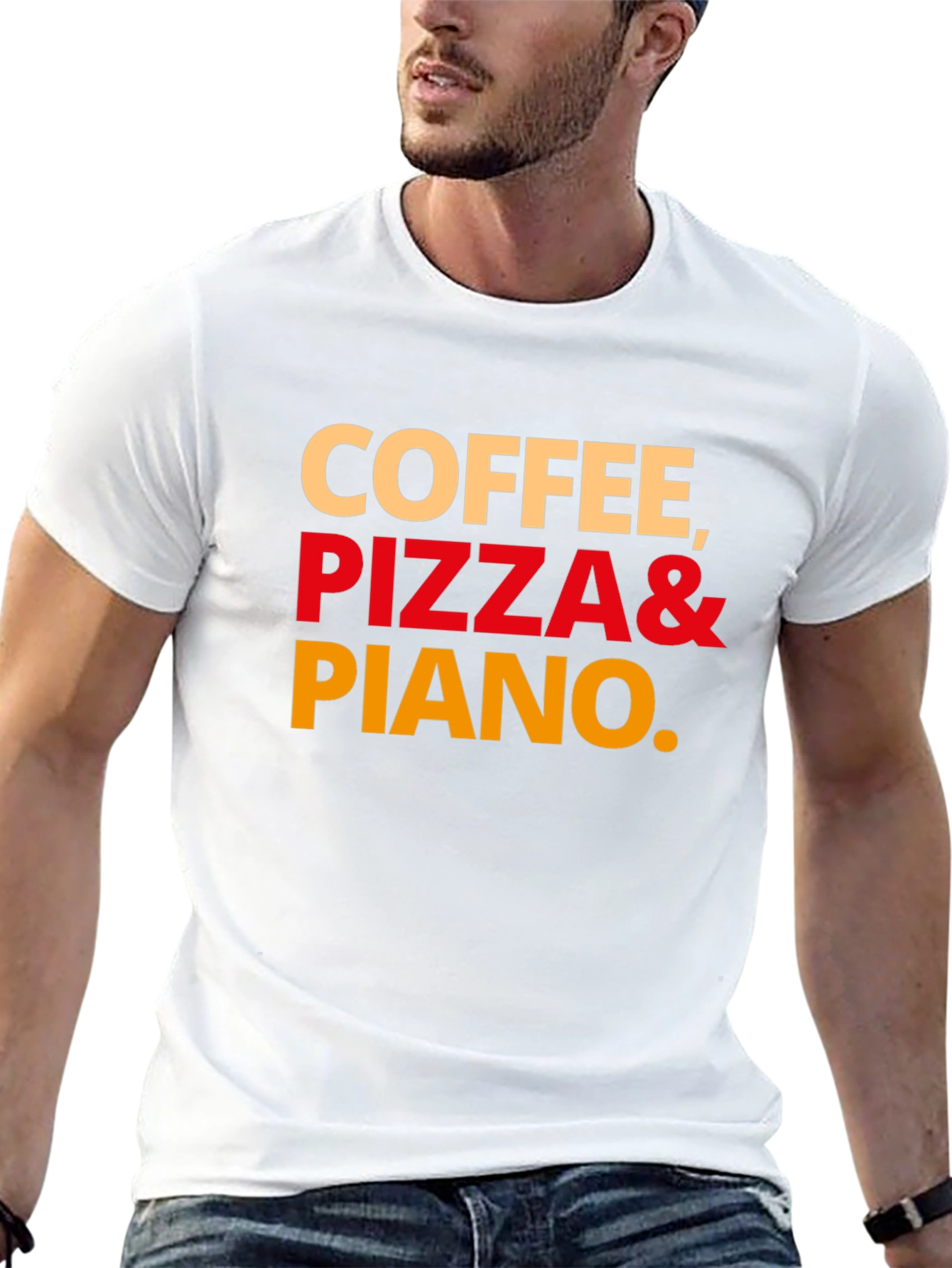 Coffee Pizza and Piano Graphic T-Shirt