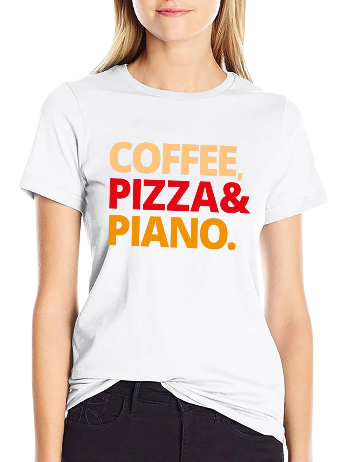 Coffee Pizza and Piano Graphic T-Shirt