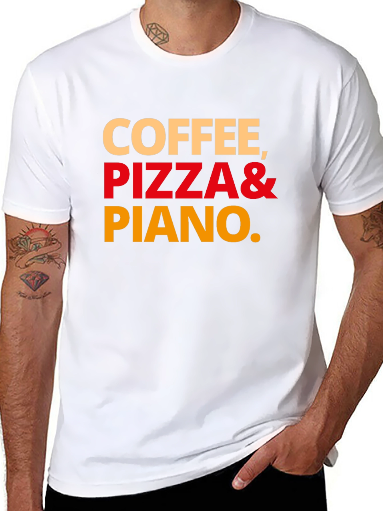 Coffee Pizza and Piano Graphic T-Shirt