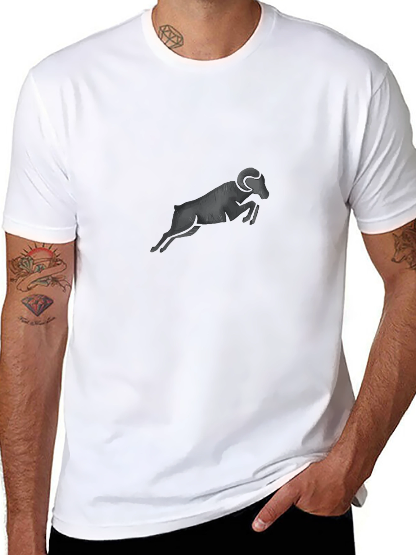 Mens Black T-Shirt - Ram Graphic Print