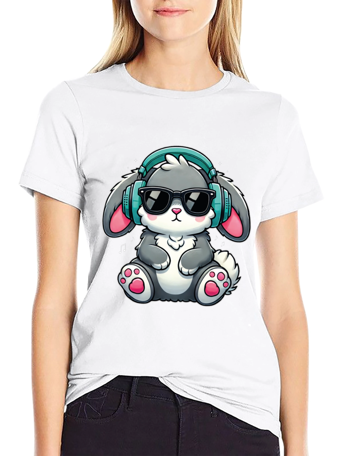 Cool Bunny Tee: Cartoon Rabbit with Headphones T-Shirt