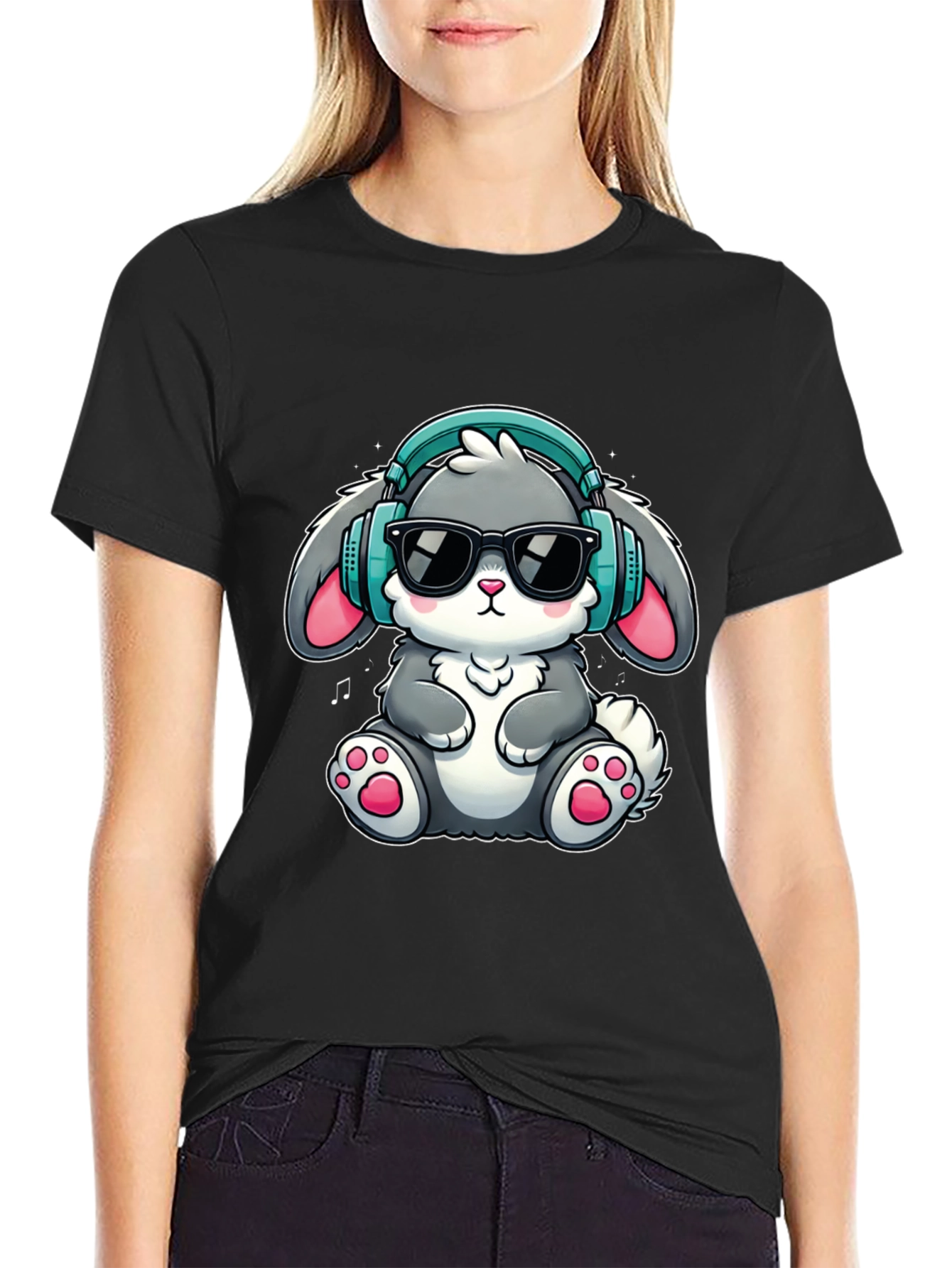 Cool Bunny Tee: Cartoon Rabbit with Headphones T-Shirt