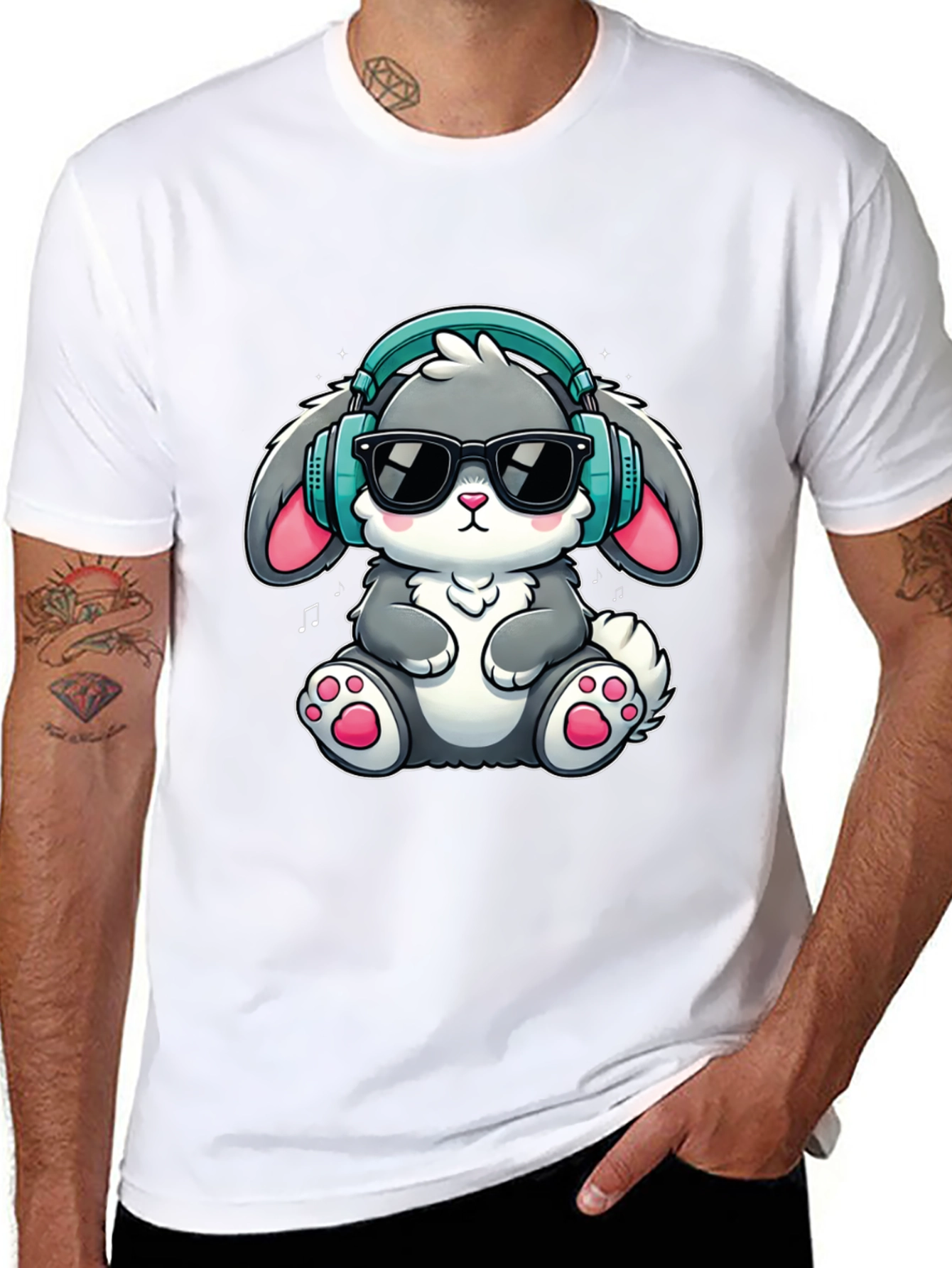 Cool Bunny Tee: Cartoon Rabbit with Headphones T-Shirt