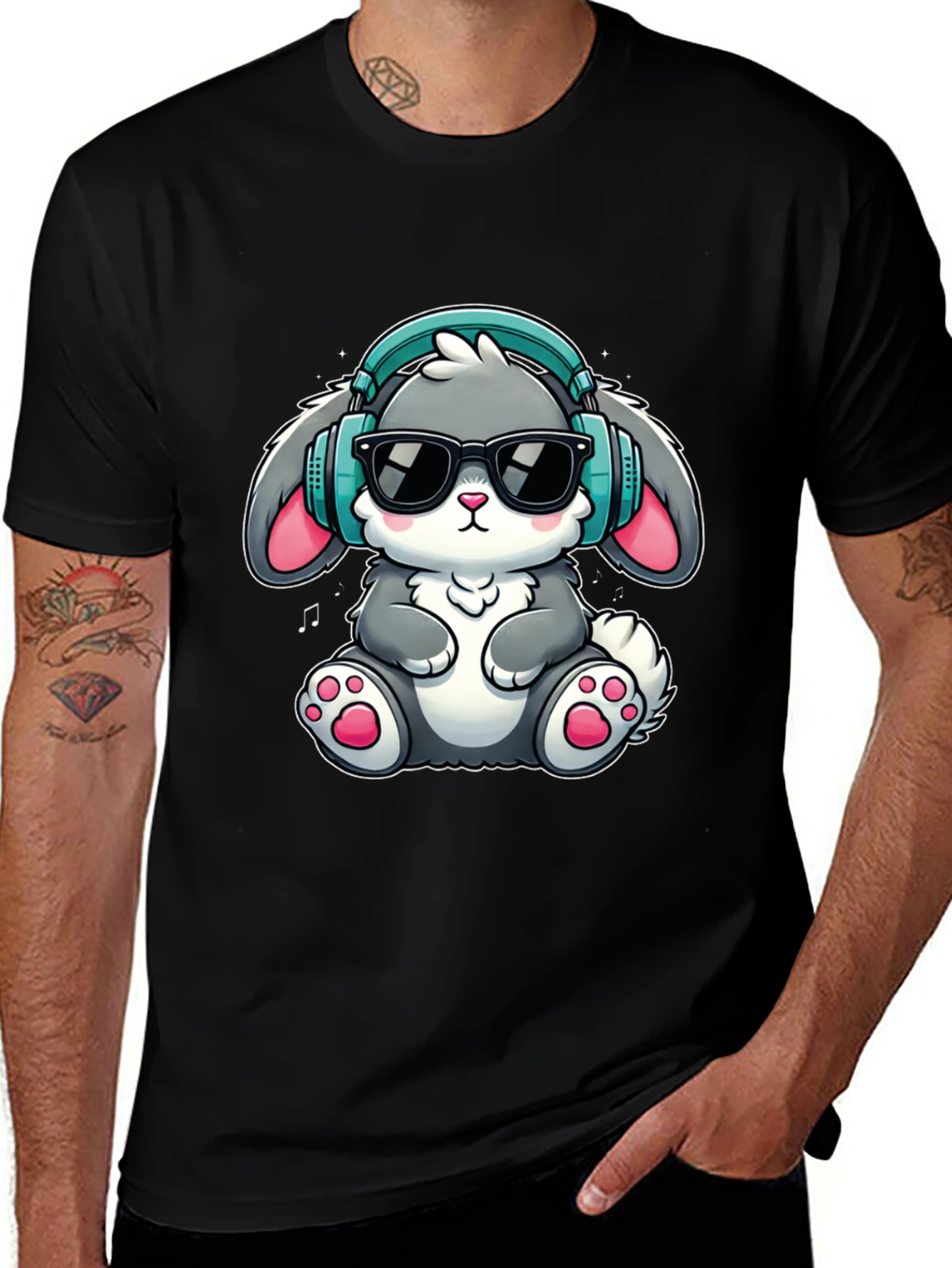 Cool Bunny Tee: Cartoon Rabbit with Headphones T-Shirt